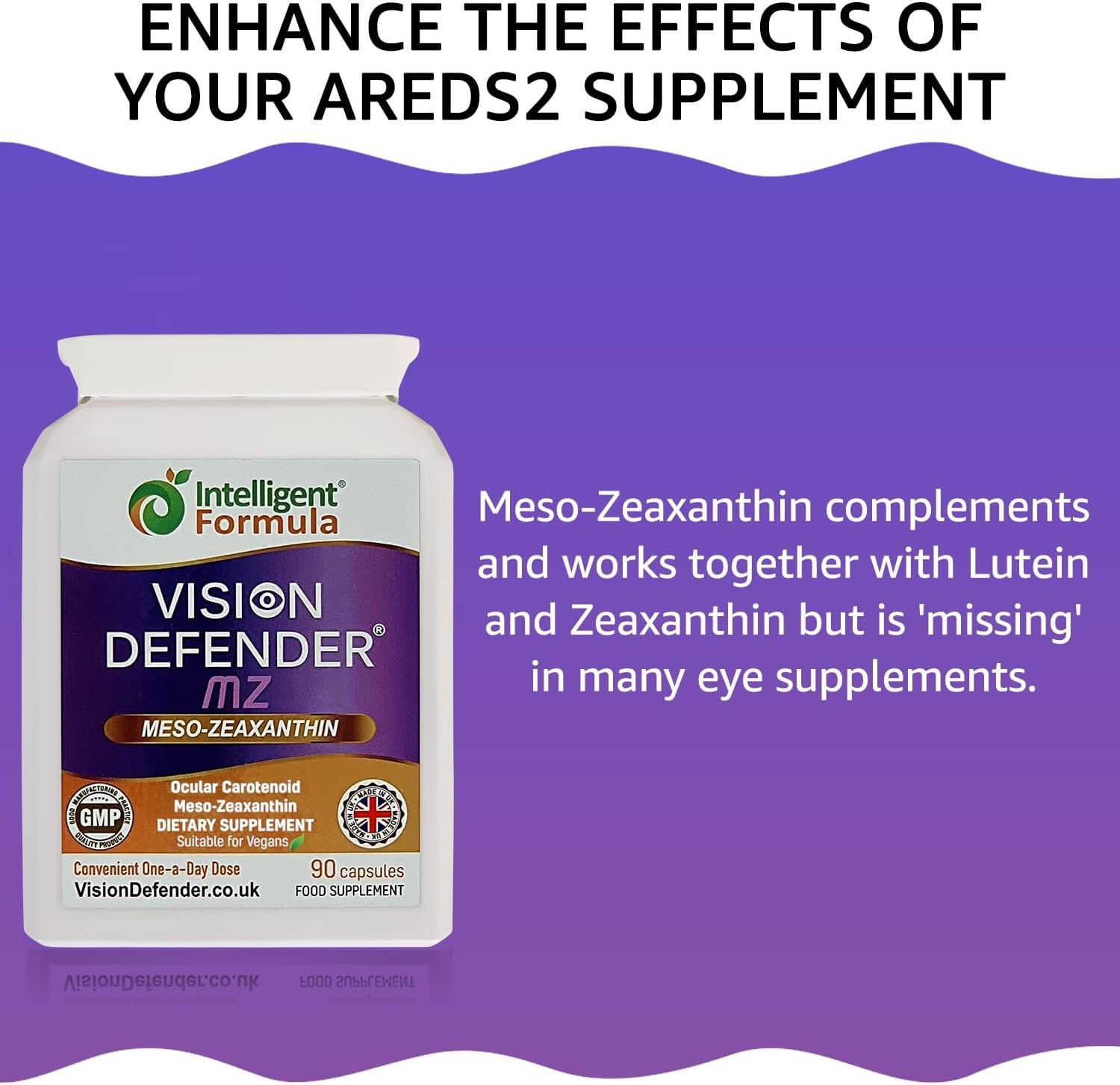 Vision Defender MZ Meso-Zeaxanthin 10mg Vegan Eye Supplement, 90 Capsules | Pure Carotenoid Antioxidant from Marigold Extract, Ocular Health Support