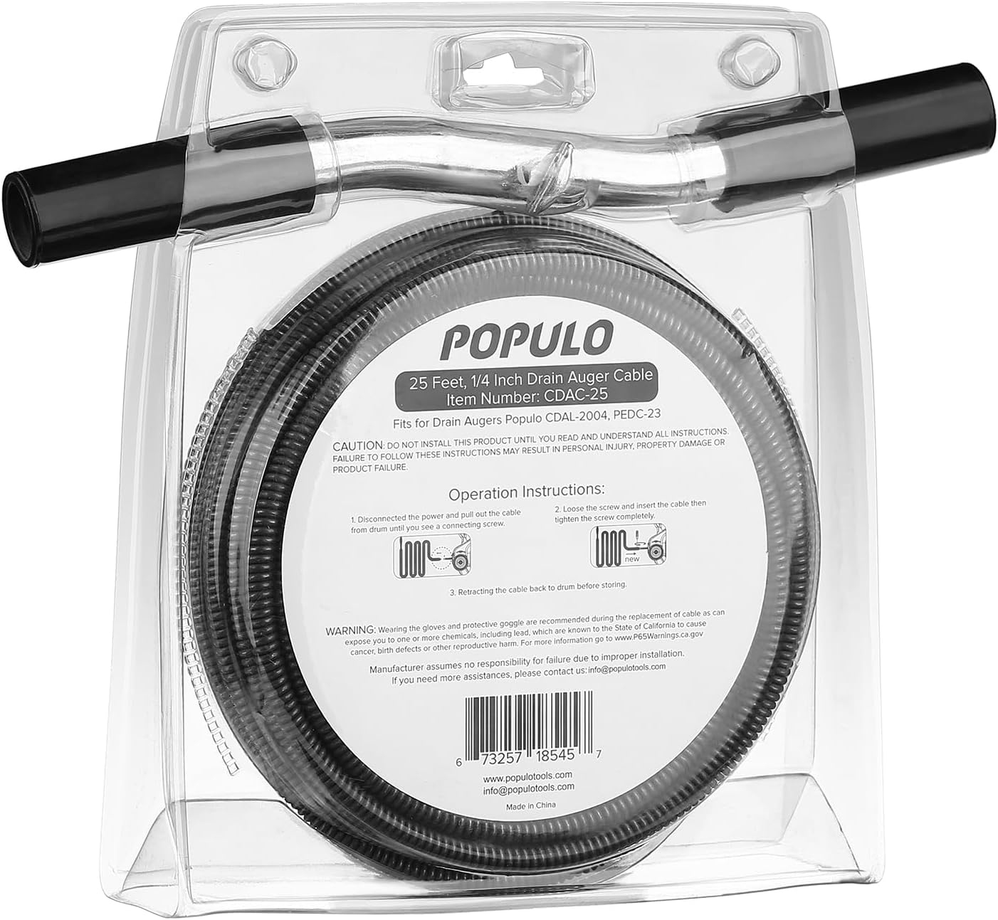 POPULO 25FT Replaceable Cable, Compatible with POPULO Electric Drain Auger(CADL-2004, PEDC-23), Supports Manual Operation.