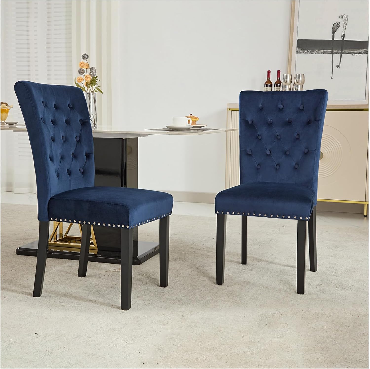 adochr Velvet Dining Chairs Set of 2, Parsons Kitchen Chair, Blue