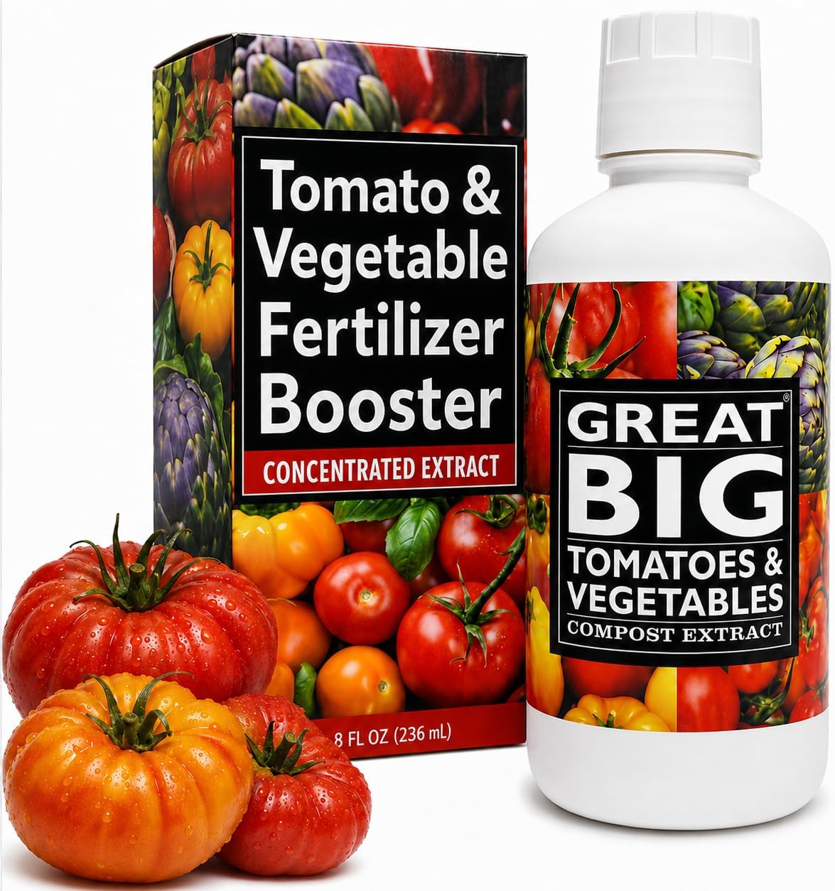 Great Big Tomatoes and Vegetables Liquid Fertilizer Booster - Organic Soil Conditioner, Liquid Compost Extract with Humic Acid, Fertilizer Activator for Big Vegetable Yields, 70 Minerals - 32 Ounce