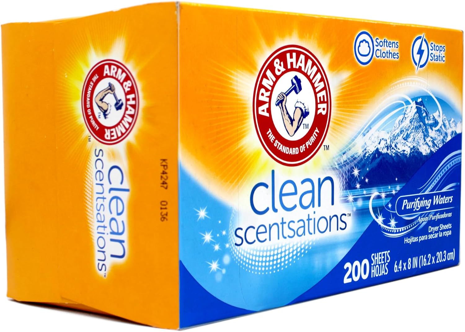 Arm & Hammer Fabric Softener Sheets, Purifying Waters, 200 ct