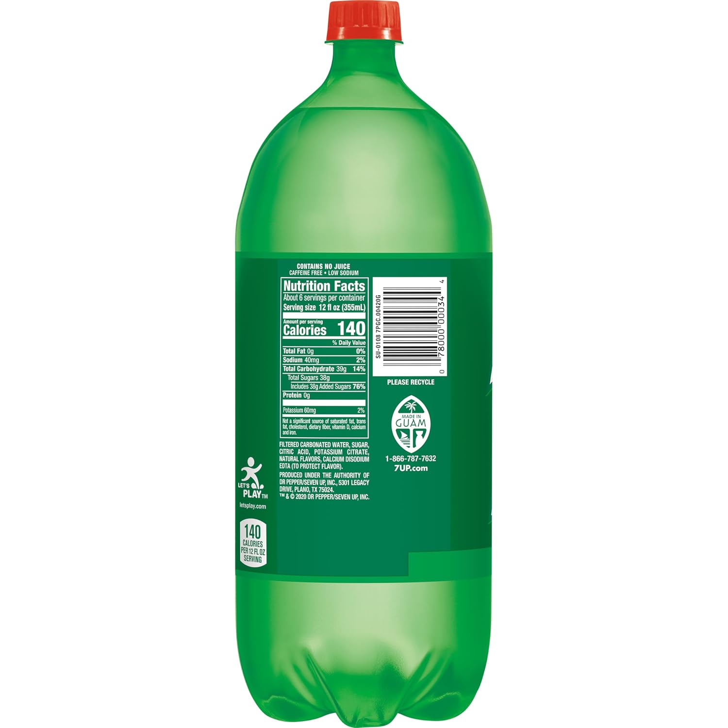 7UP Lemon Lime Soda, Naturally Flavored and Caffeine Free, 2 Liter Bottle