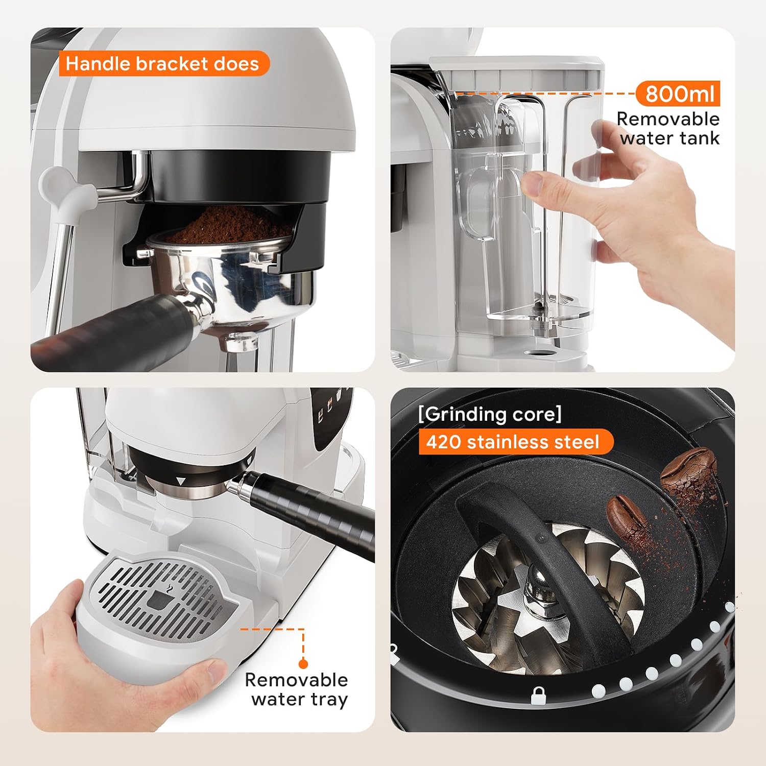 RECAFIMIL Semi-Automatic Espresso Machine with Grinder, 20 Bar, Compact Professional Coffee Maker with Milk Frother, Latte & Cappuccino