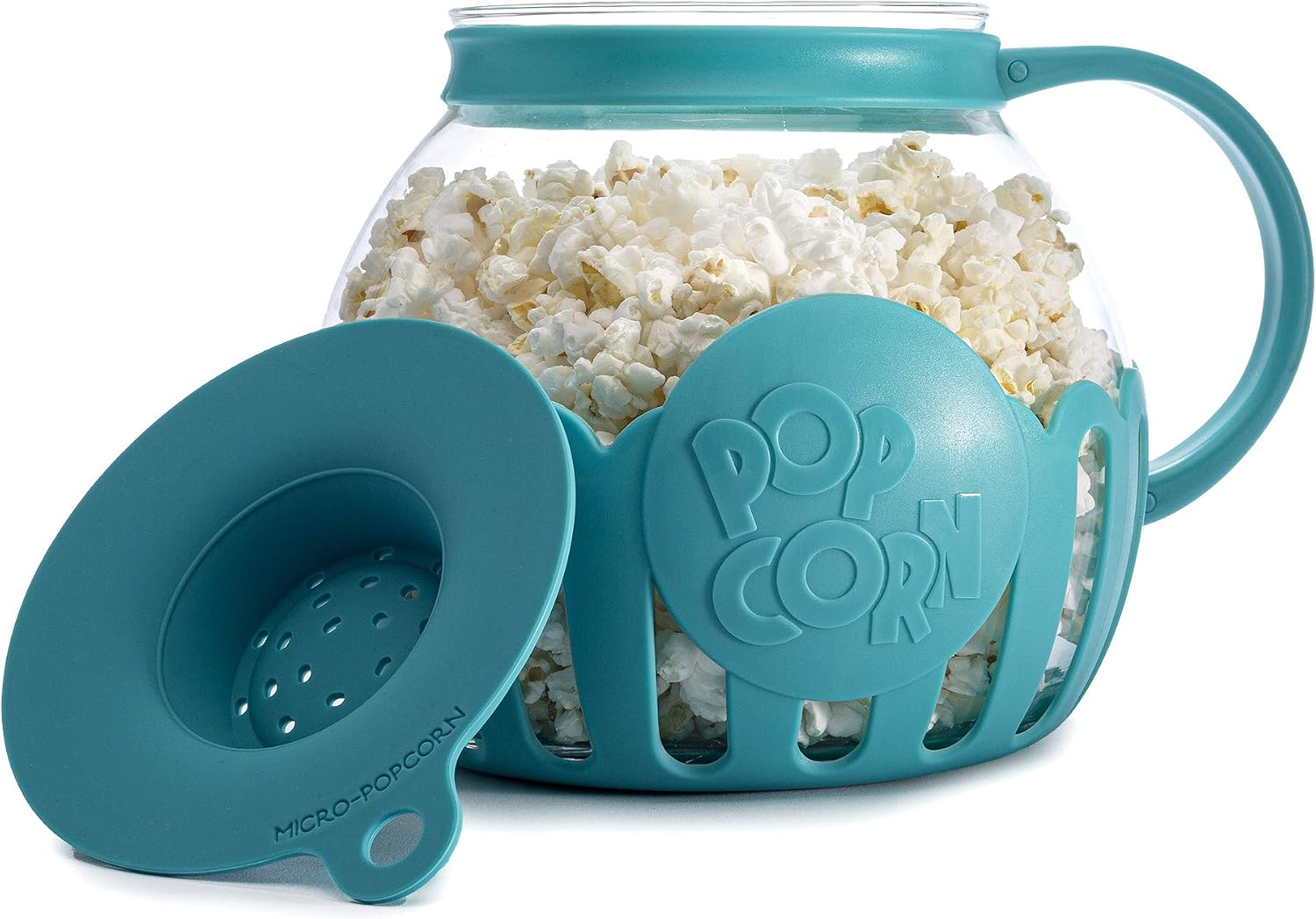Ecolution Patented Micro-Pop Microwave Popcorn Popper with Temperature Safe Glass, 3-in-1 Lid Measures Kernels and Melts Butter, Made Without BPA, Dishwasher Safe, 3-Quart, Red