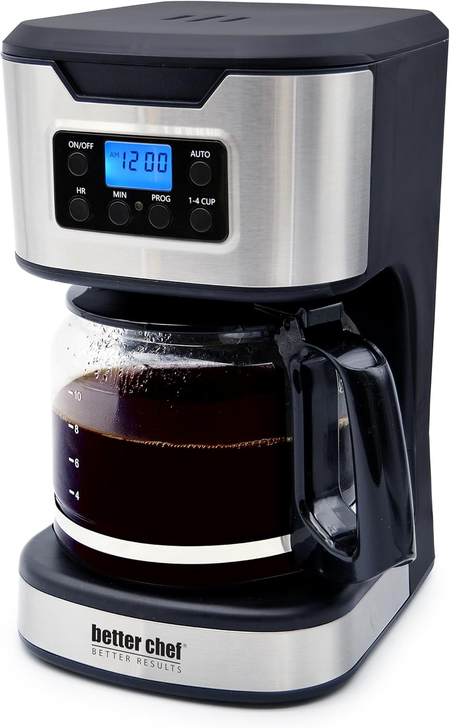 Better Chef Programmable 12-Cup Coffee Maker | 1-4 Cup Setting | Auto-Pause to Serve | 2hr Keep Warm | Perma-Filter | Stainless (Red)