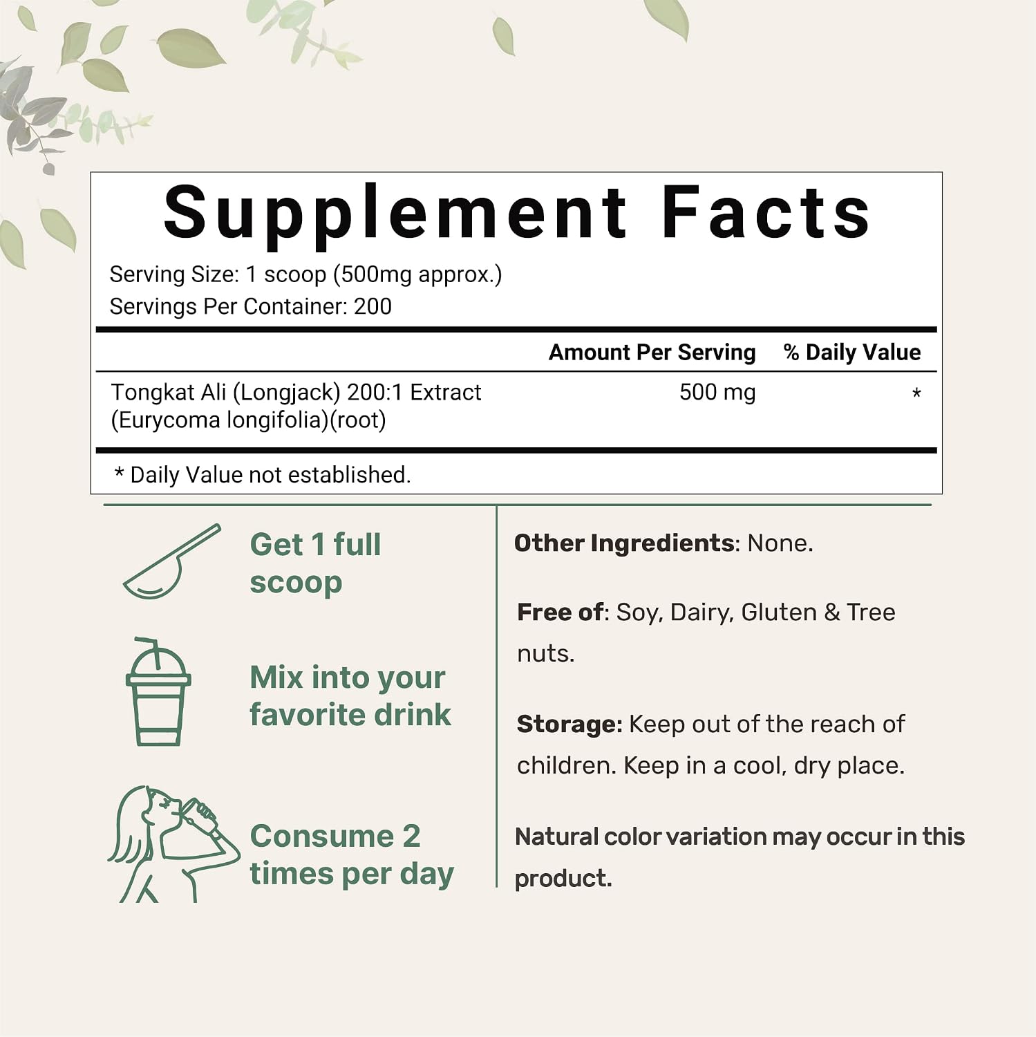 Micro Ingredients Tongkat Ali 200:1 Extract Powder for Men (100g) | Eurycoma longifolia (Longjack) Root | Concentrated Herbal Supplement | Non-GMO