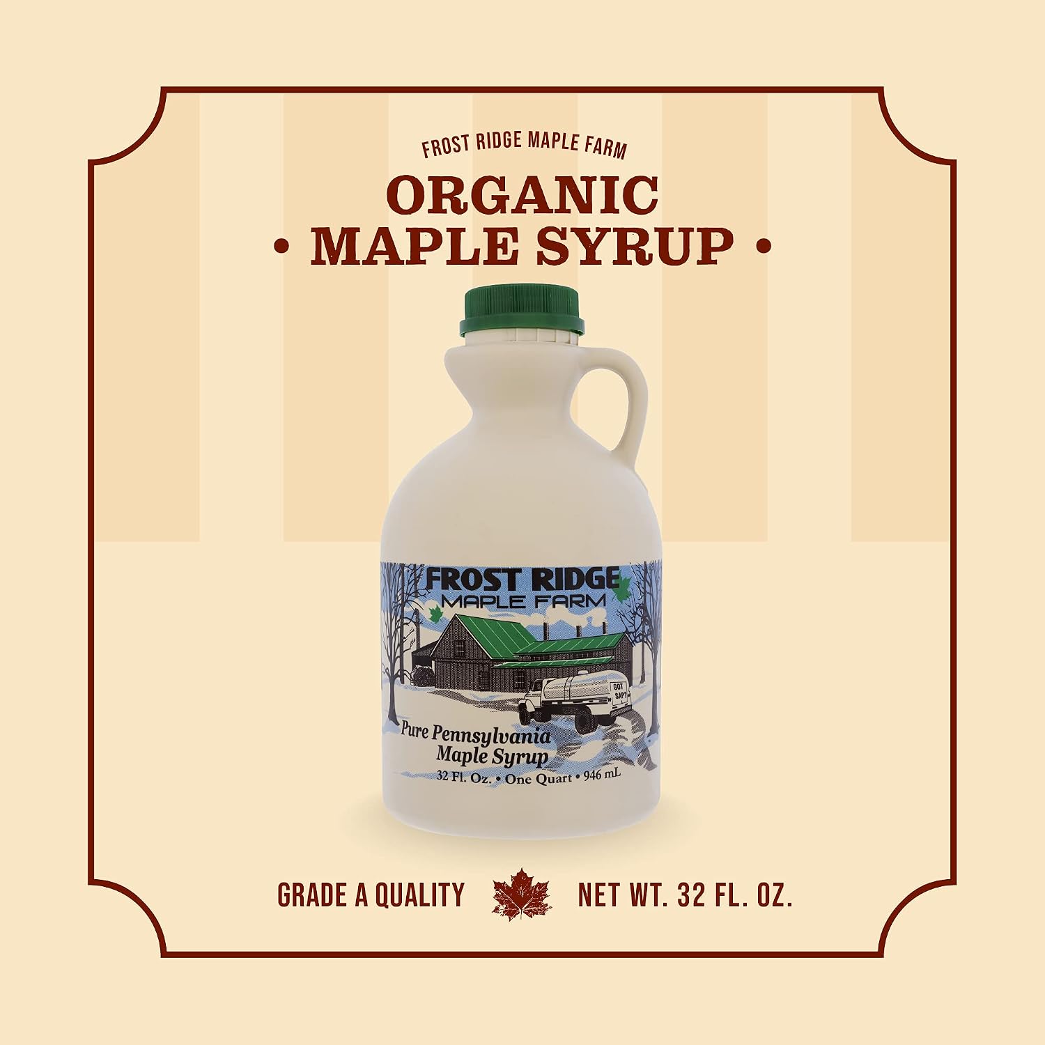 Frost Ridge Maple Farm, Organic Maple Syrup, Grade A, Quart (32 FL OZ), Medium Amber Rich
