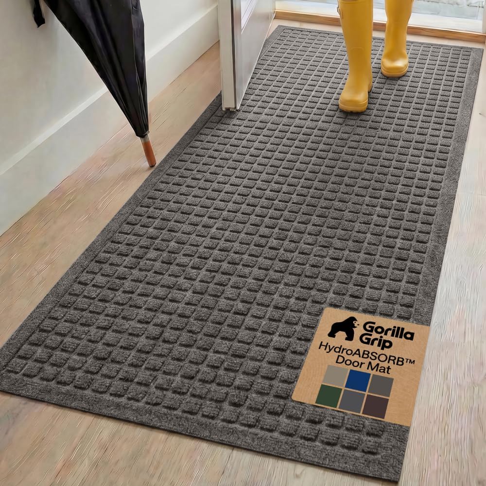 GORILLA GRIP® HydroABSORB Door Mat for Indoor Outdoor Use, 29x17 Black