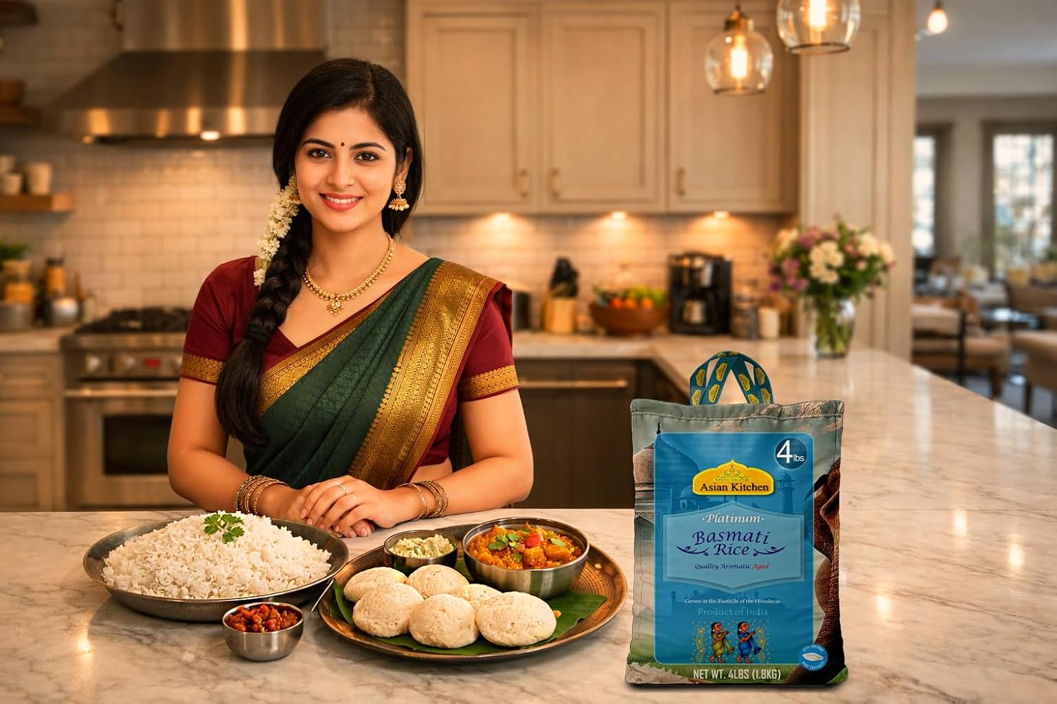 Asian Kitchen Platinum White Basmati Rice Extra Long Aged 20lbs (9.08kg) ~ All Natural | Gluten Friendly | Vegan | Indian Origin | Export Quality