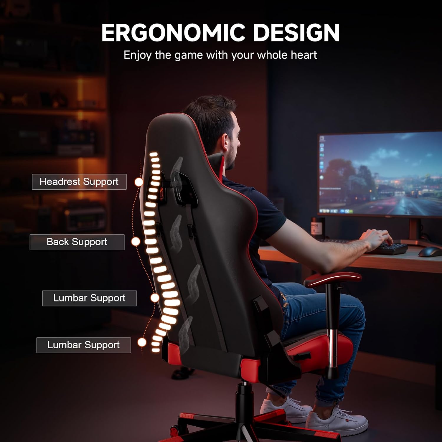 GTRACING Gaming Chair Racing Office Computer Ergonomic Video Game Chair Backrest and Seat Height Adjustable Swivel Recliner with Headrest and Lumbar