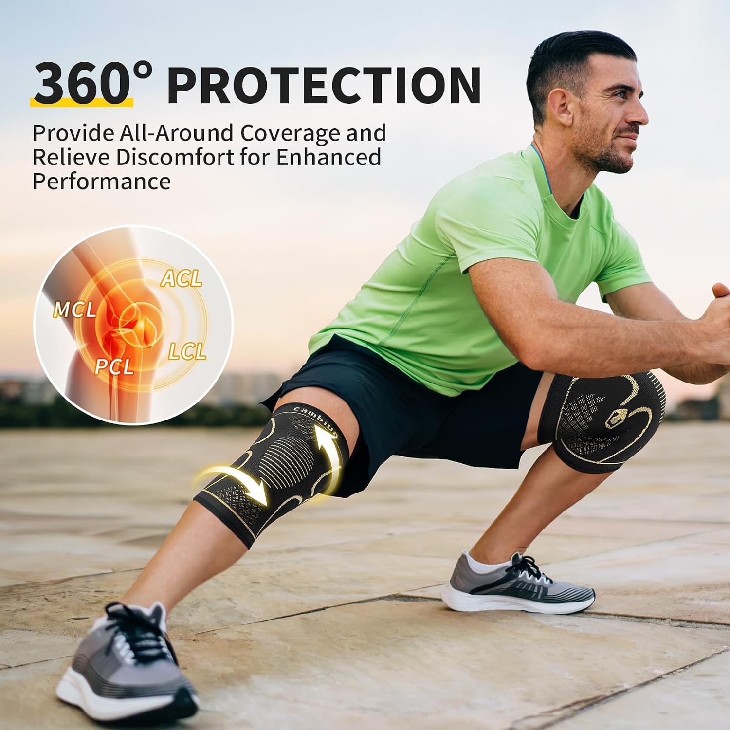 CAMBIVO 2 Pack Knee Braces for Women & Men, Knee Compression Sleeves for Knee Pain Relief, Knee Support with Non-Slip Silicone, Breathable, for Running, Workout, Weightlifting & Daily Use, Arthritis Support (Black, Medium)