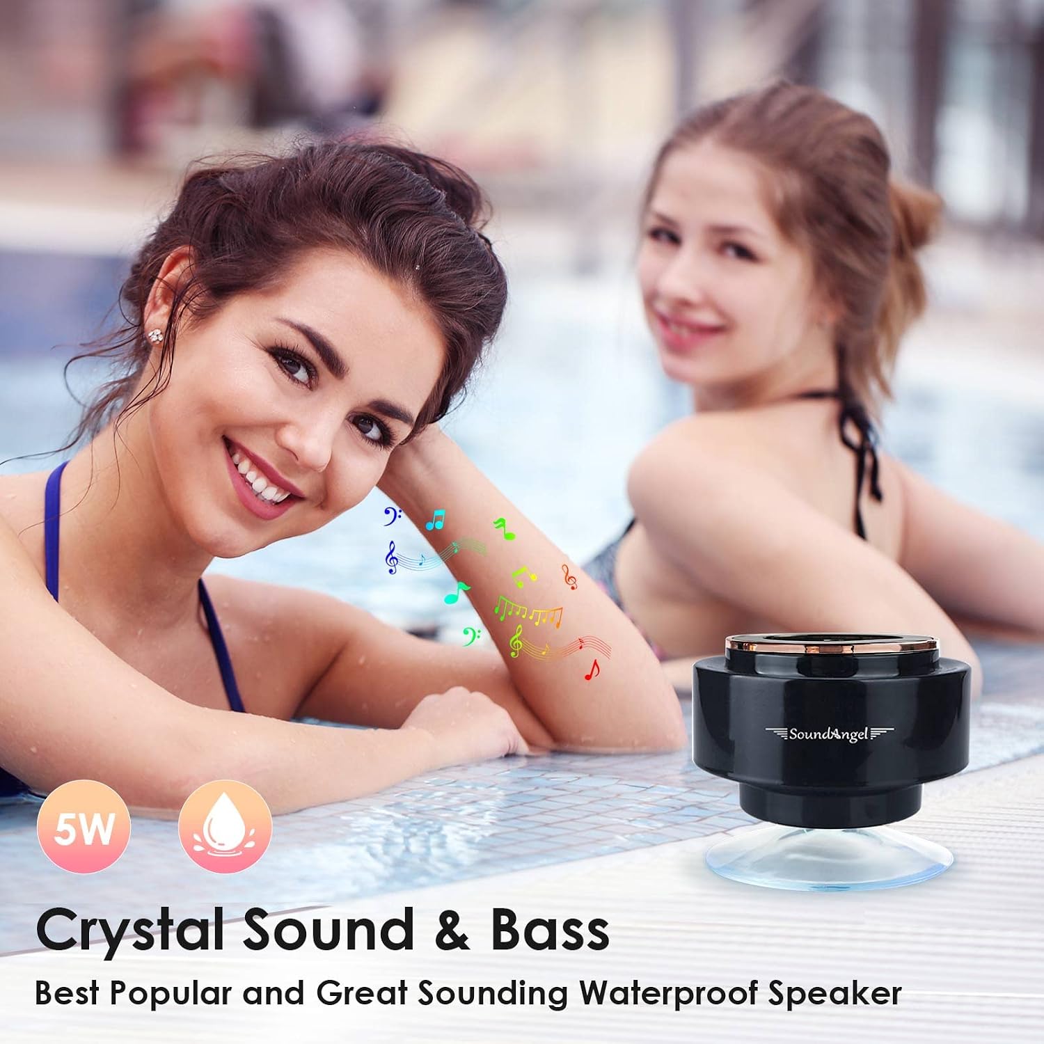 XLEADER, Upgraded, Pro Shower Speaker, Certified IPX7 Waterproof Bluetooth Speaker, with Suction Cup, Silicone Lanyard, 8W Crystal Sound&Rich Bass