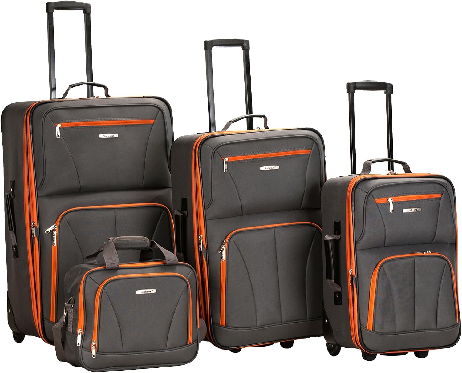 Rockland Fashion Softside Upright Luggage Set,Expandable, Telescopic Handle, Wheel, Black Dot, 2-Piece (14/19)