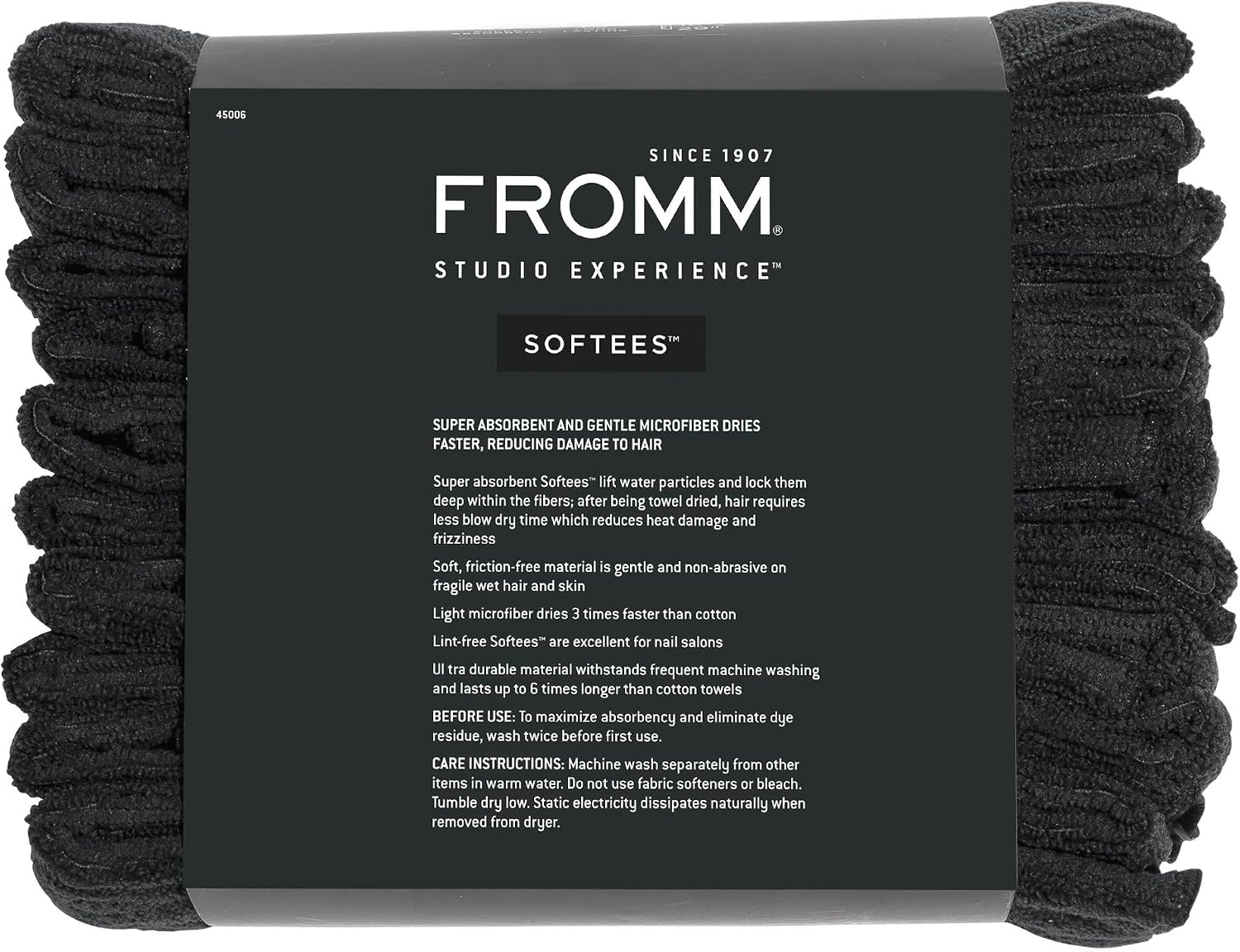 Fromm Softees Microfiber Hair Towels, Absorbent Salon Hair Towels for Hairstylists, Barbers, Spa & Gym, Fast-Drying, Ultra-Soft, Lint-Free, Multi-Purpose Towels, 16" x 29"- 10-Pack - Black