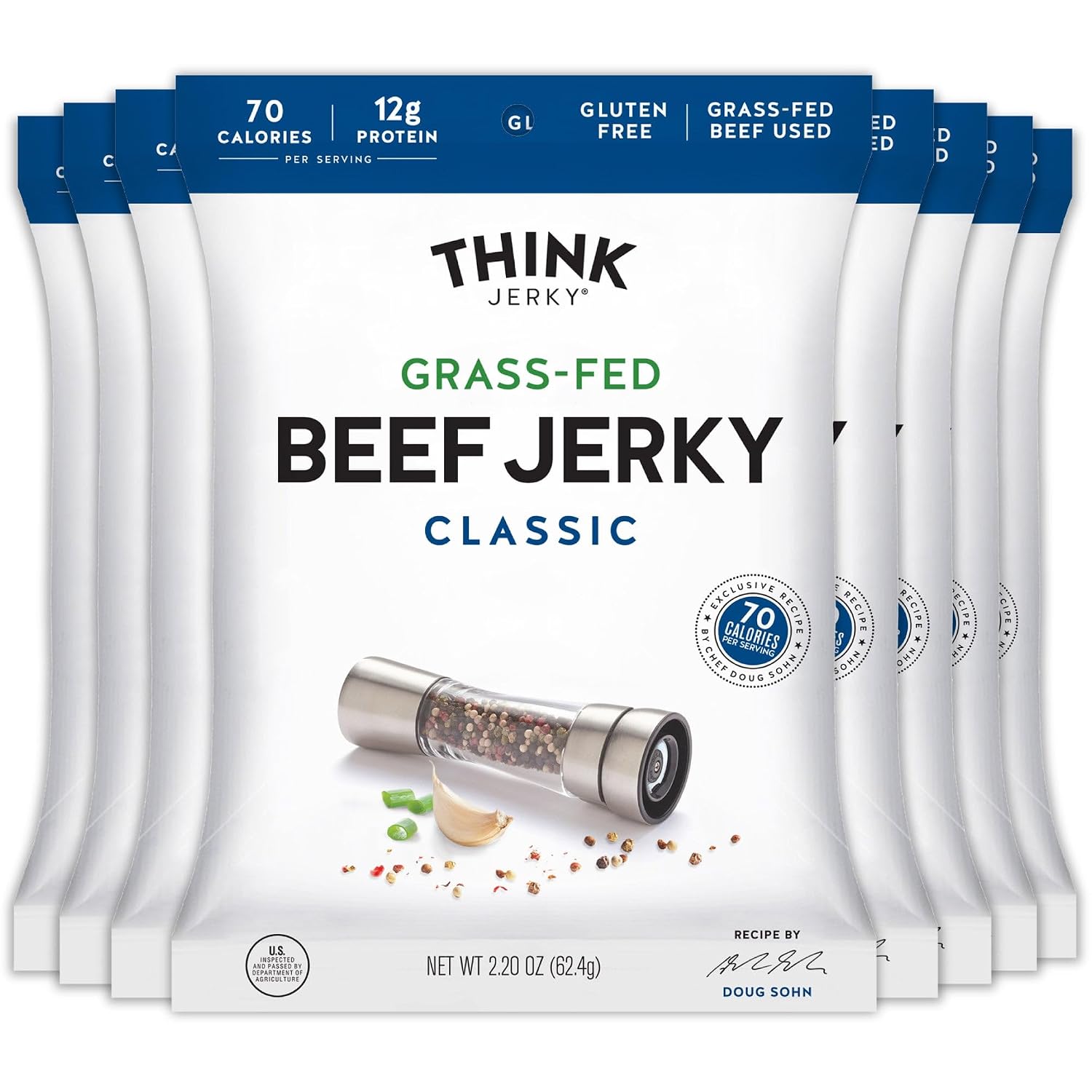 Think Jerky Sesame Teriyaki Beef Jerky, Grass-Fed High Protein Beef Jerky, Gluten Free, No Antibiotics or Nitrates, Healthy Chef Crafted Recipe, Low Calorie and Low Fat - 2.2 oz Bags, 4 Pack