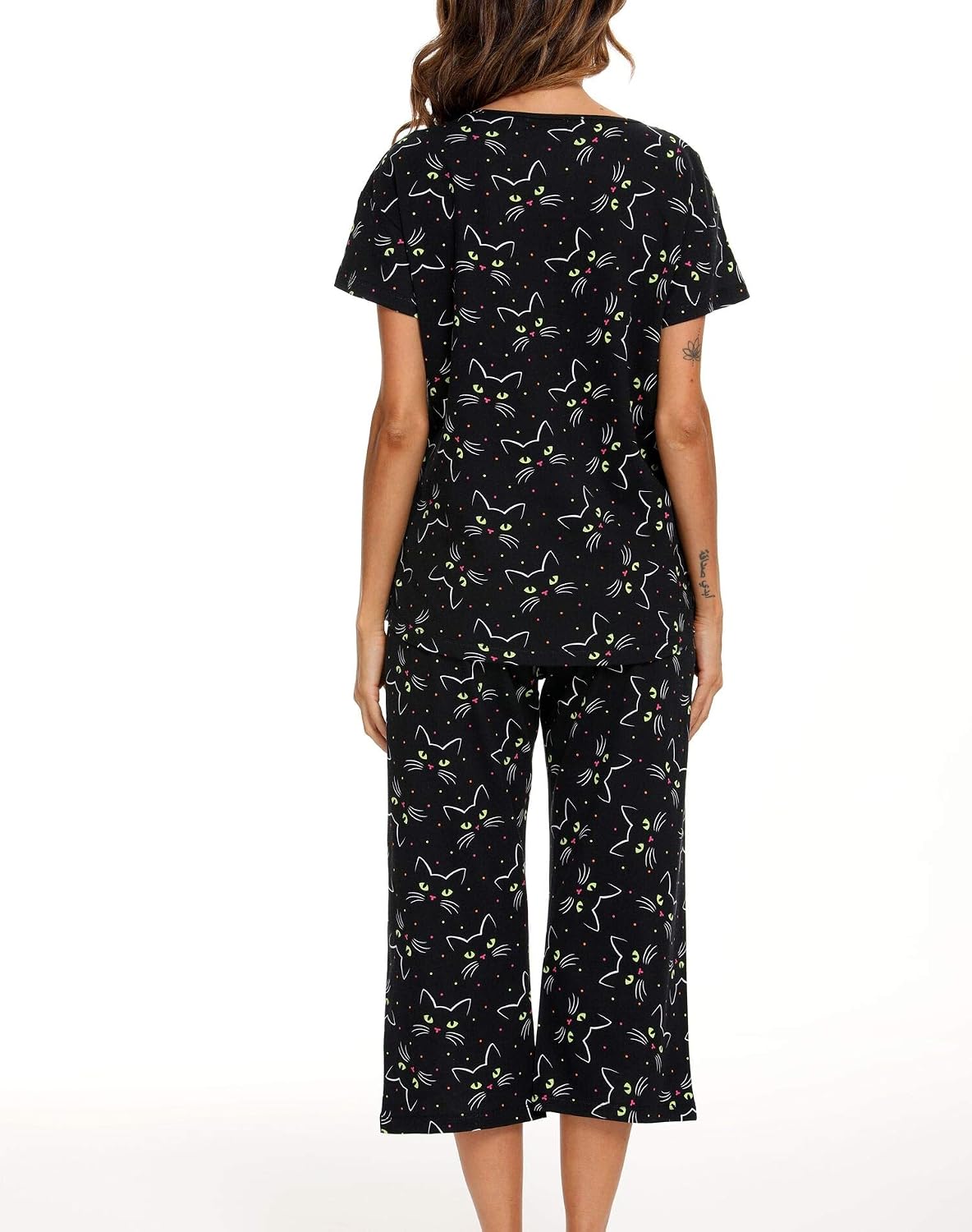 ENJOYNIGHT Womens Pajama Set Cotton Summer Pj Top with Capri Pant Sleepwear