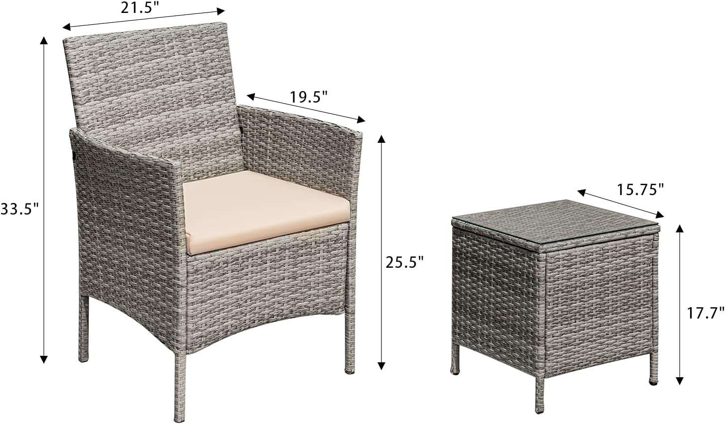 Greesum 3 Pieces Patio Furniture Sets Outdoor PE Wicker Chairs,Beige