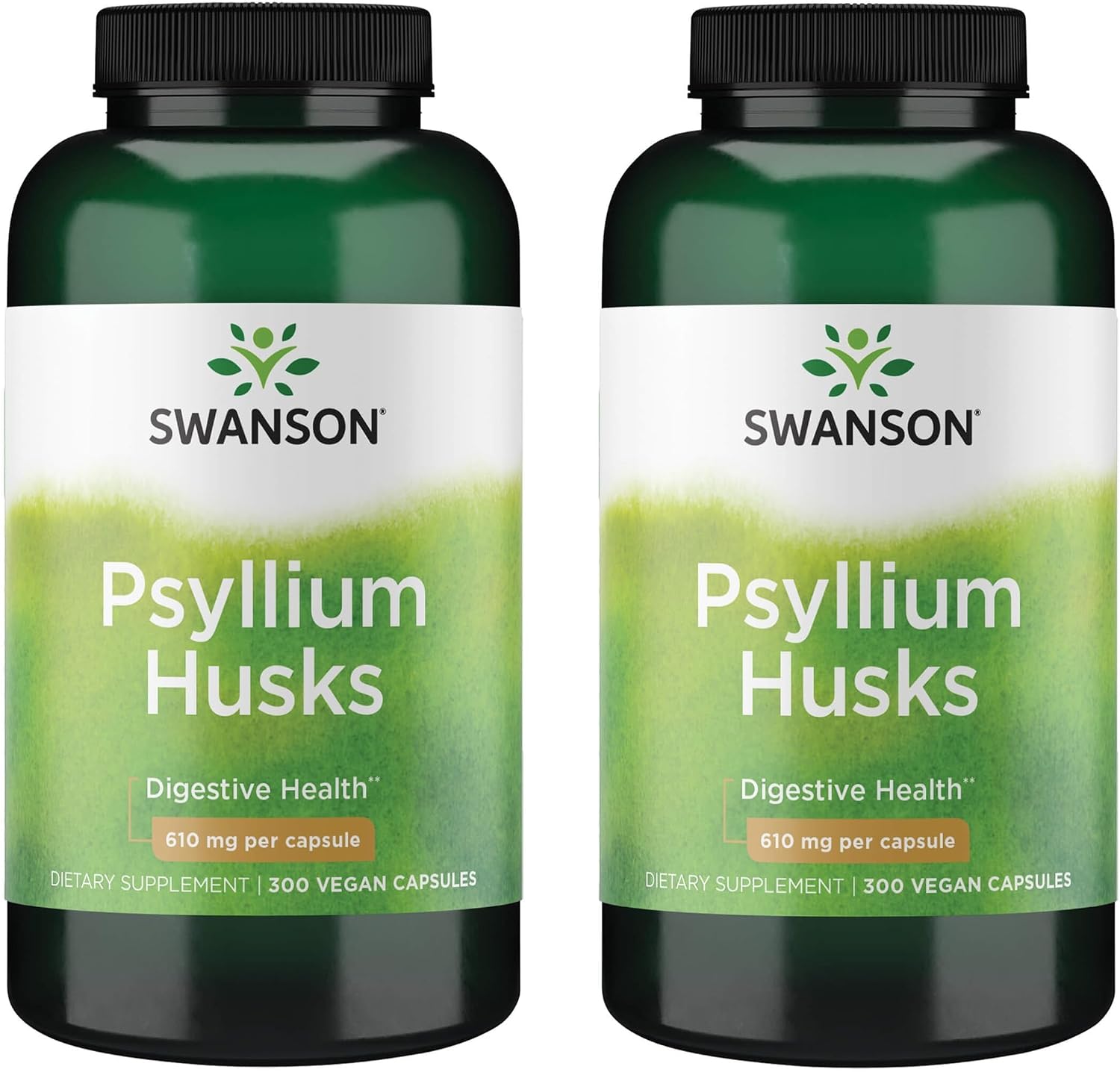 Swanson Psyllium Husk Dietary Fiber Supplement, 610 mg, 300 Capsules | Promotes Overall Health and Easier Elimination, Supports a Feeling of Fullness and Satiation, Plant-Based Dietary Fiber