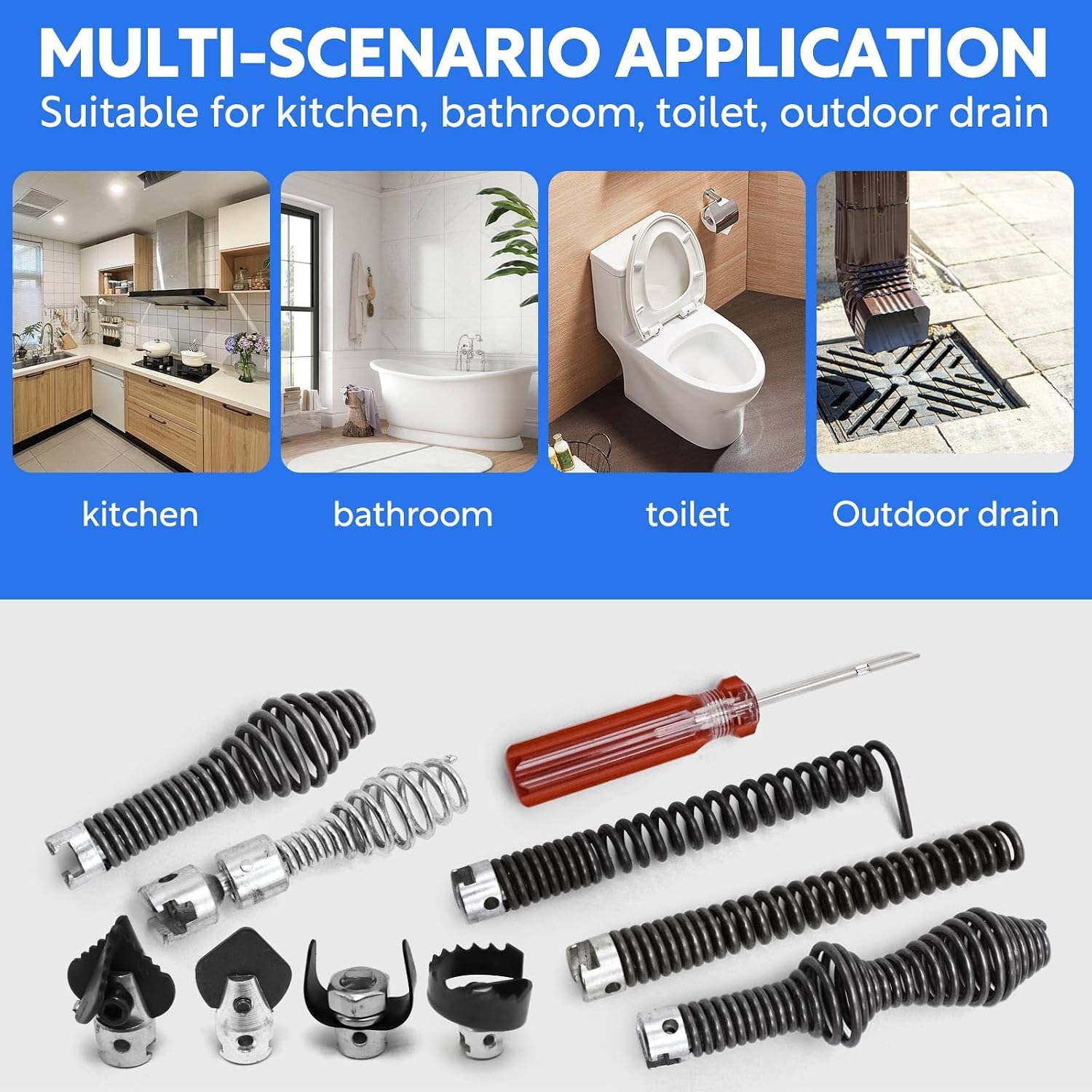 10-Piece Drain Snake Drill Attachment Kit，Drain Auger Cutter Kit, Compatible with K-400, C-4, C-6, C-7, C-8