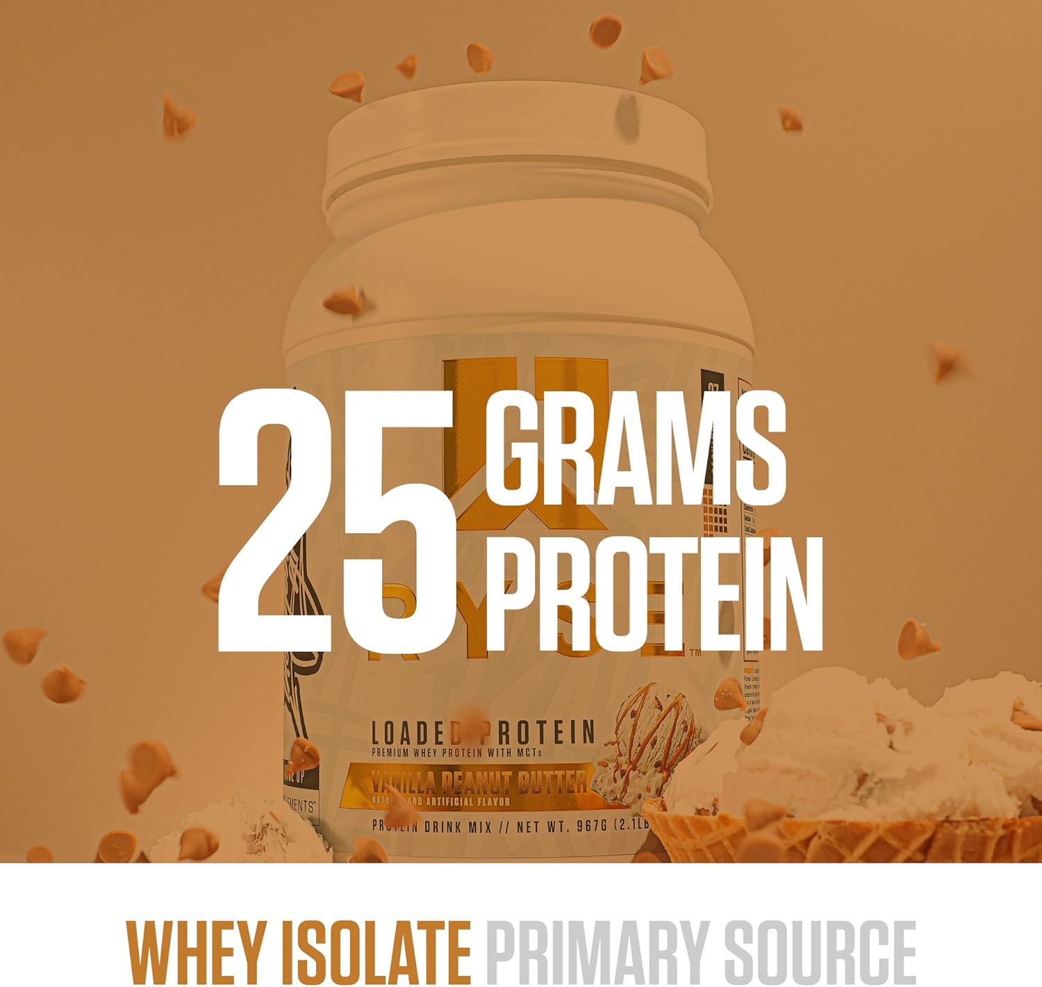 RYSE Loaded Protein Powder - Peanut Butter Cup - 25g Whey Protein Isolate & Concentrate with Prebiotic Fiber & MCTs - Low Carb, Low Sugar