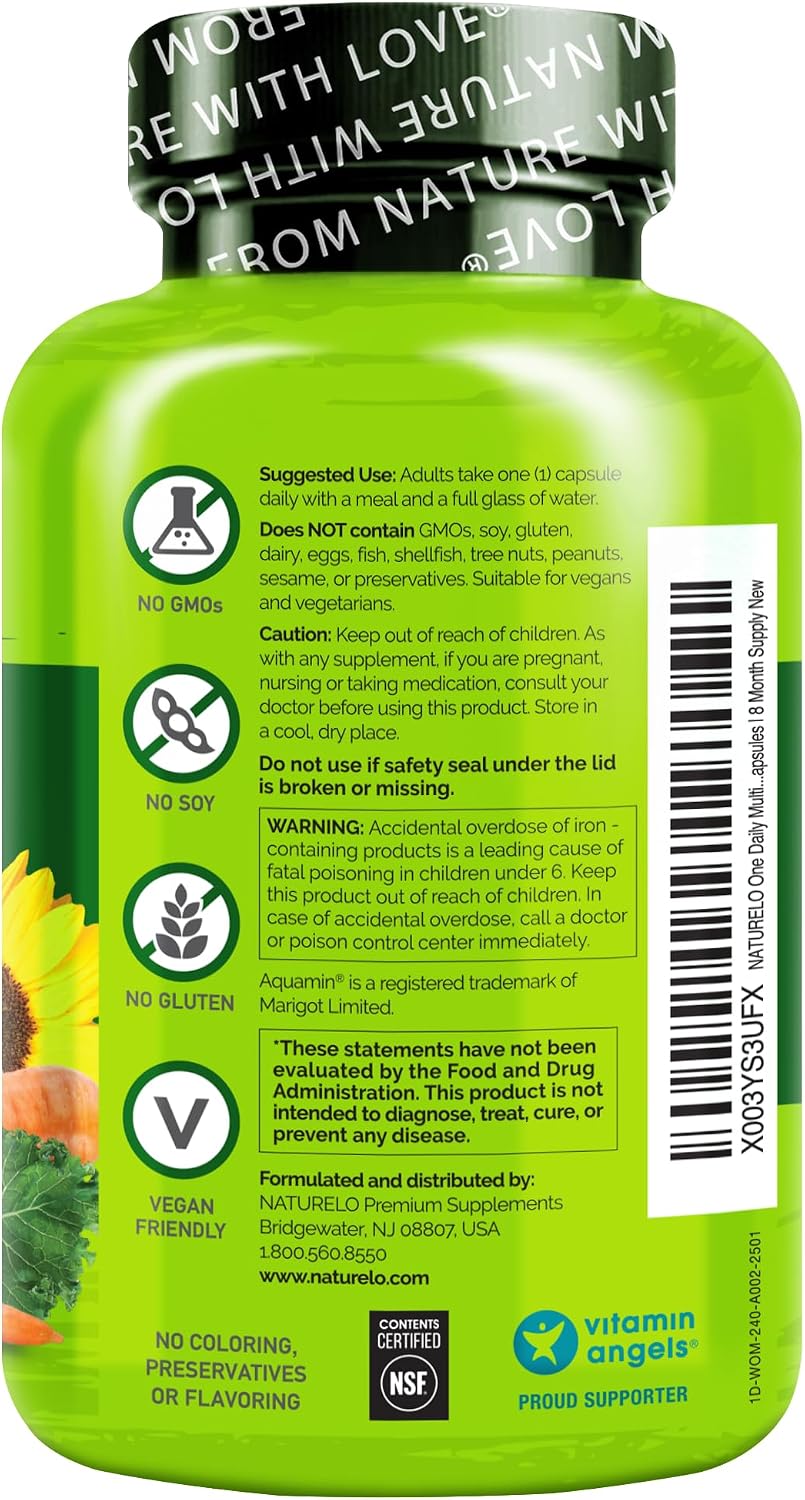 NATURELO One Daily Multivitamin for Women w/Vitamin B12, 60 Ct, Energy Support, Whole Food Daily Women Multivitamin Supplement, Nourish Hair/Skin/Nail, Non-GMO, No Soy, Gluten Free, 2 Month Supply | Energy Support, Whole Food Daily Women Multivitamin Sup…