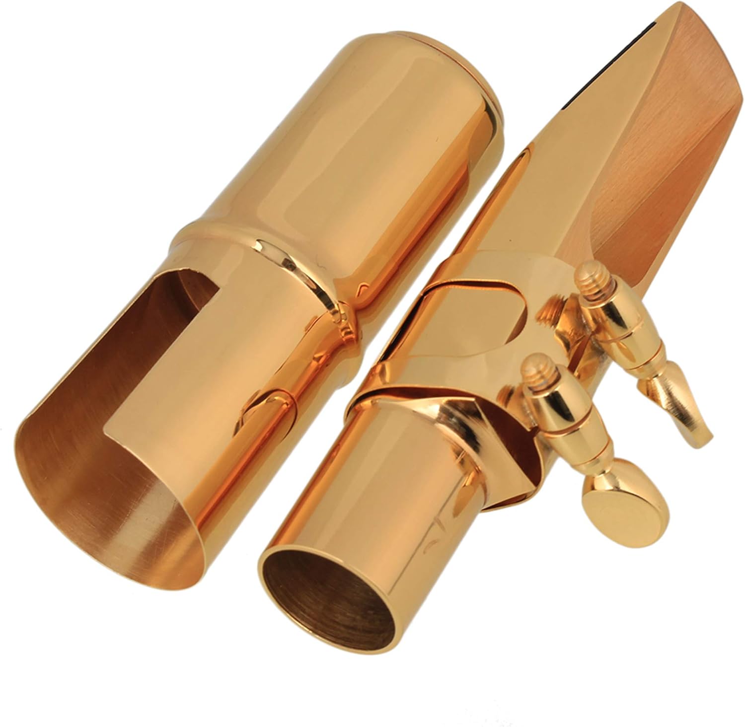 Yibuy Gold Plated Brass B-flat Tenor Saxophone Sax Mouthpiece with Cap Ligature 7#