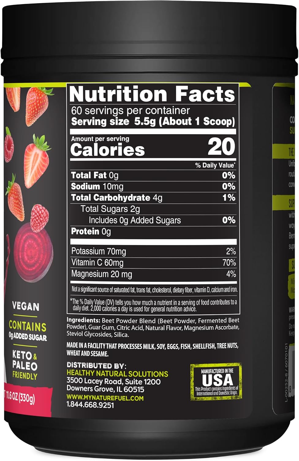 SlimFast Nature Fuel Power Beets Powder, Delicious Mixed Berry, 60 Servings | Concentrated Superfood Supplement, Non-GMO