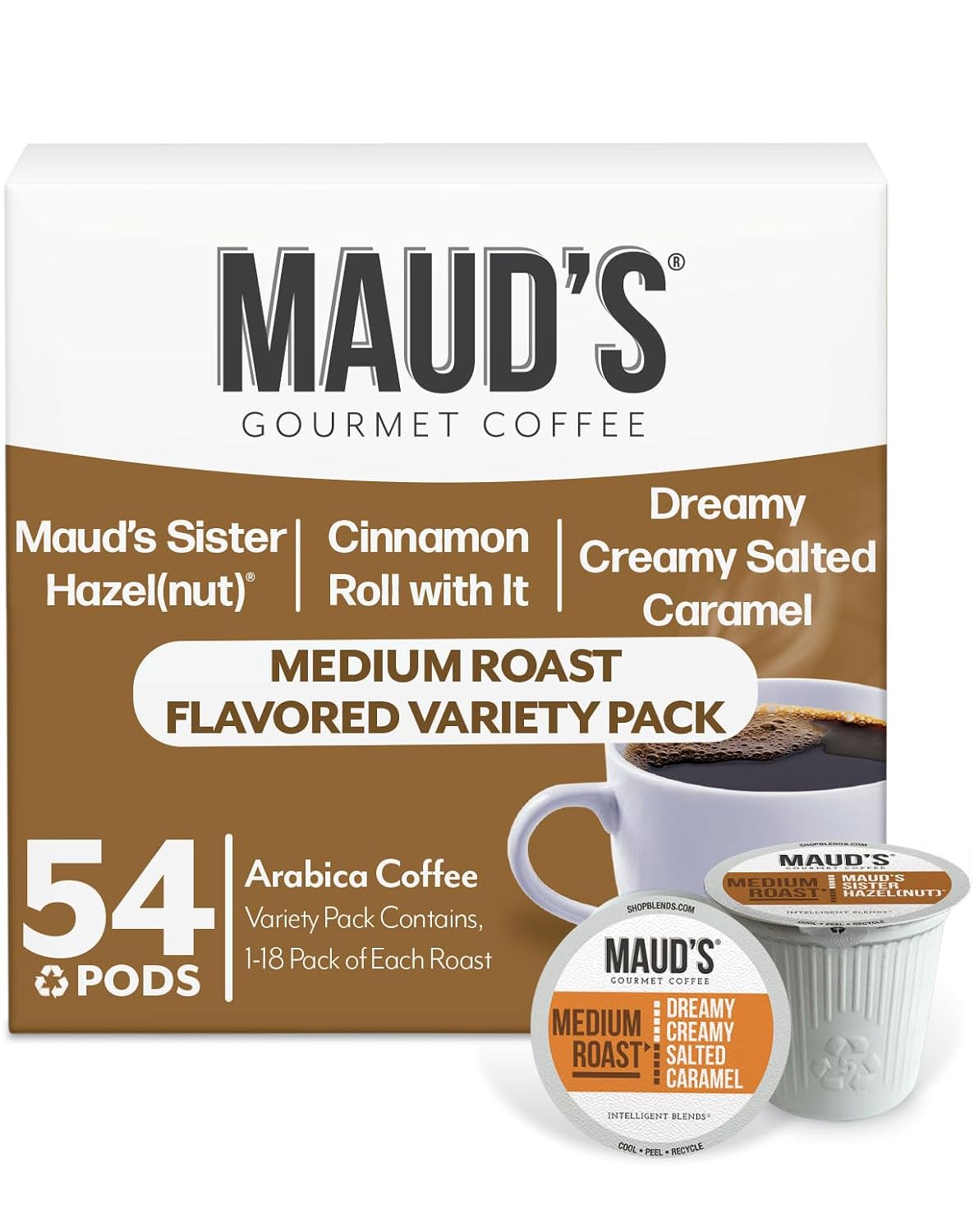 Maud's Family Pack Coffee Pods Variety Pack, 136ct, 12 Assorted Flavors | Medium Roast Flavored Coffee in Single Serve Pods – 100% Arabica Coffee, Compatible with Keurig Coffee Makers