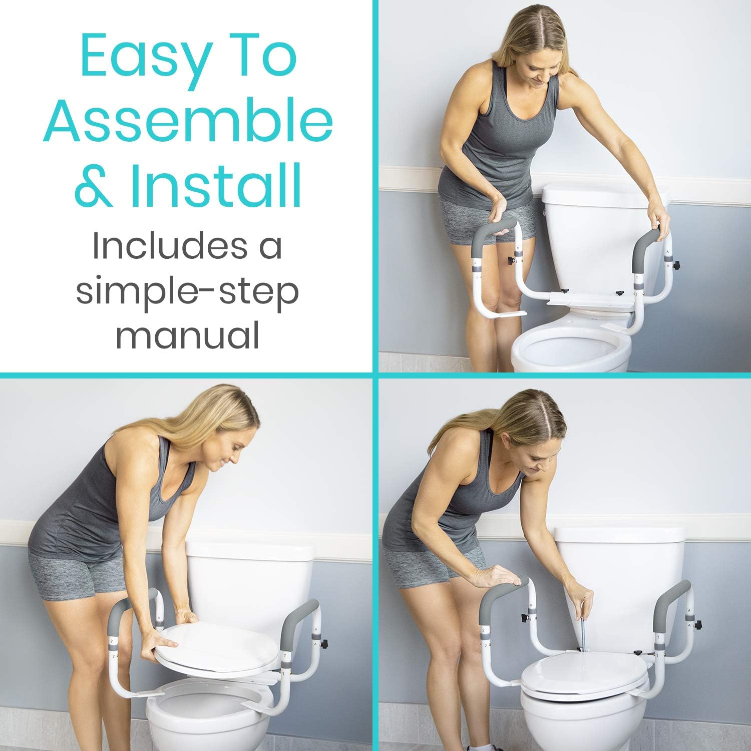 Vive Toilet Safety Rail - Adjustable Grab Bar - Compact Support Frame | Handrail for Bathroom Toilet Seat - Easy Installation for Handicap Senior