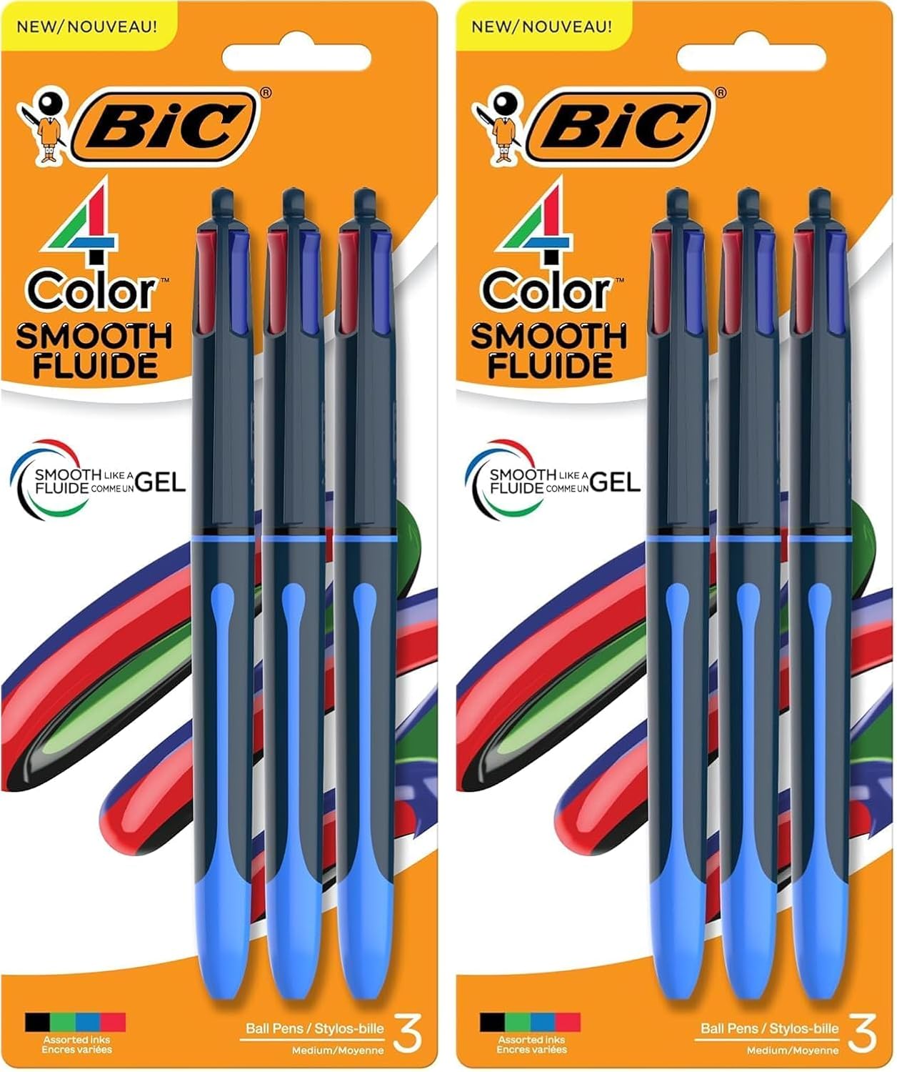 BIC 4-Color Original Retractable Ballpoint Pen, 1.0 mm Medium, 3-Count Pack