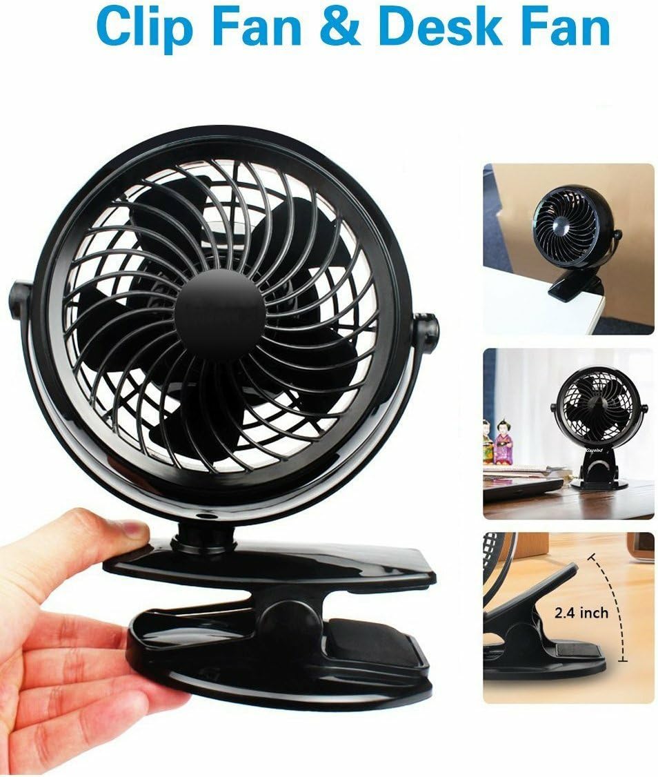 Gazeled Clip on Fan Battery Operated, 360° Rotation, with 8 Free AA Batteries, Quiet USB or Battery Operated Fan