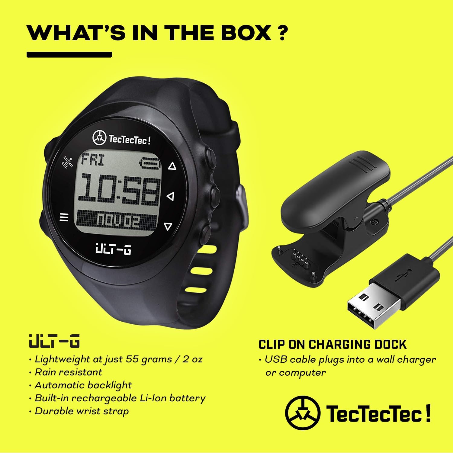 TecTecTec ULT-G Golf GPS Watch – Simple & Easy Distance Watch, No App Required on Course, Front/Back/Middle Distances, 38, 000+ Courses Preloaded