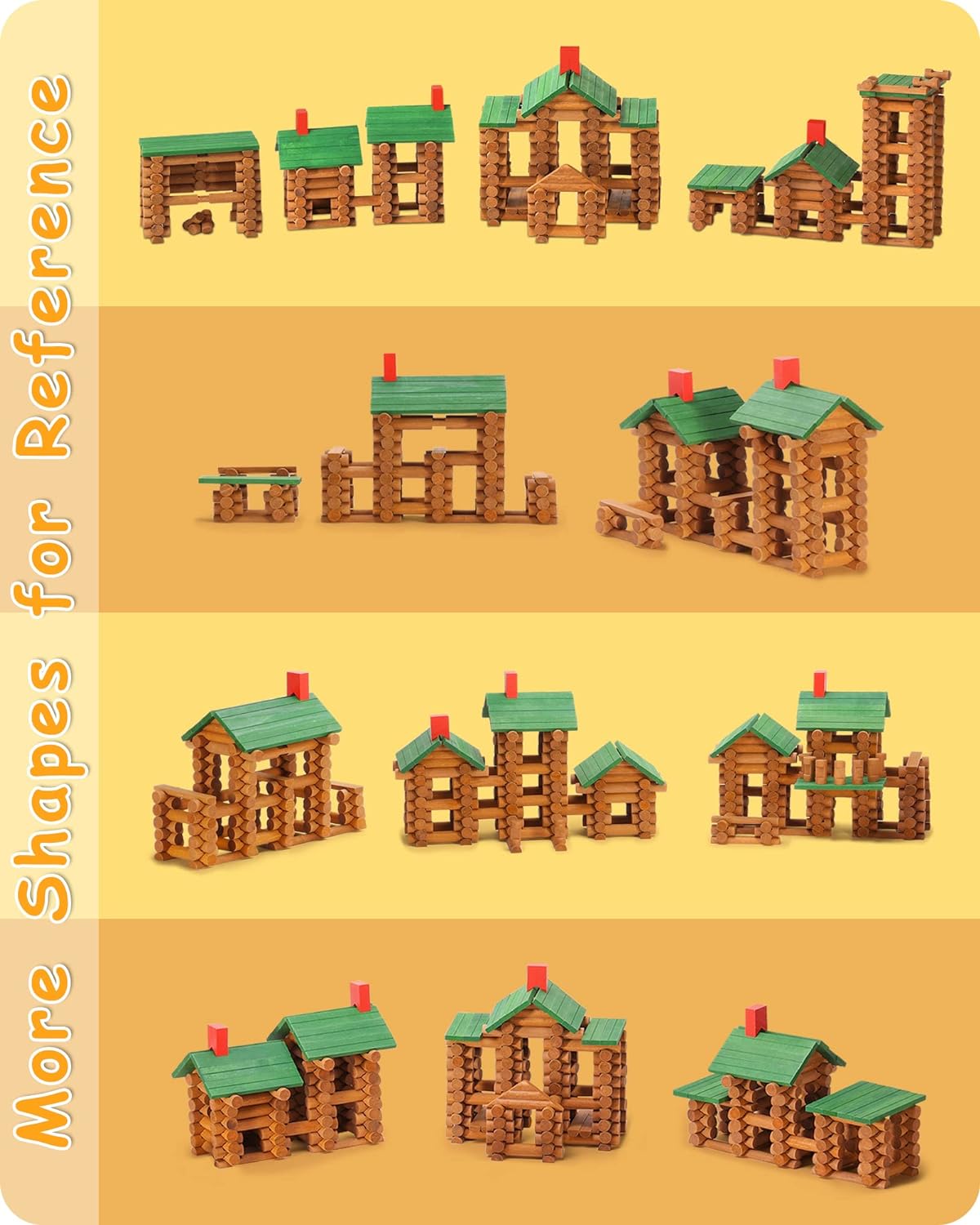 SainSmart Jr. 450 PCS Wooden Log Cabin Set Building House Toy for Toddlers, Classic STEM Construction Kit with Colorful Wood Logs Blocks for 3+ Years Old