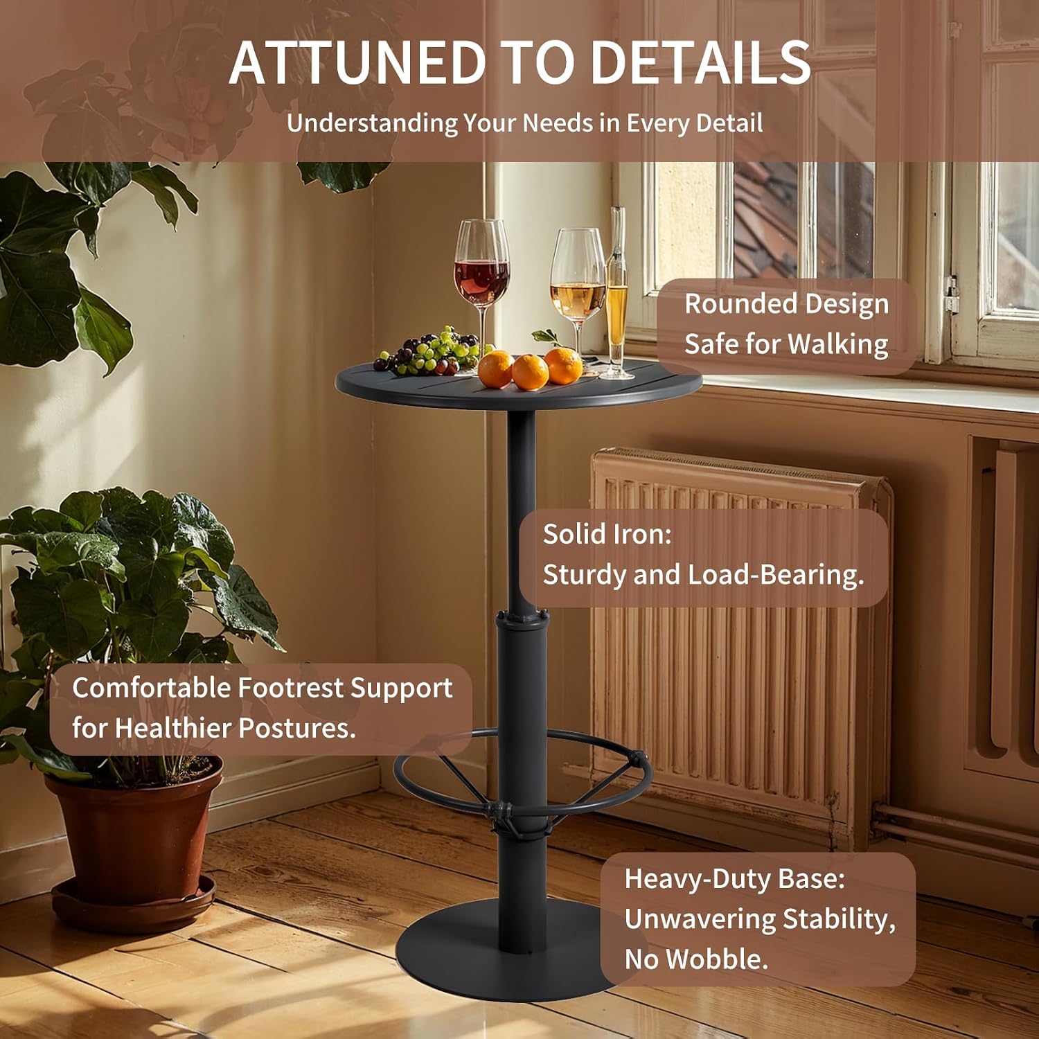 LOKKHAN 42" Tall Rustic Industrial Bar Table 19.68" Dia Round Wooden Top Metal Frame Height Fixed Standing Pub Dining Room Bistro Cocktail Table, Black & Brown