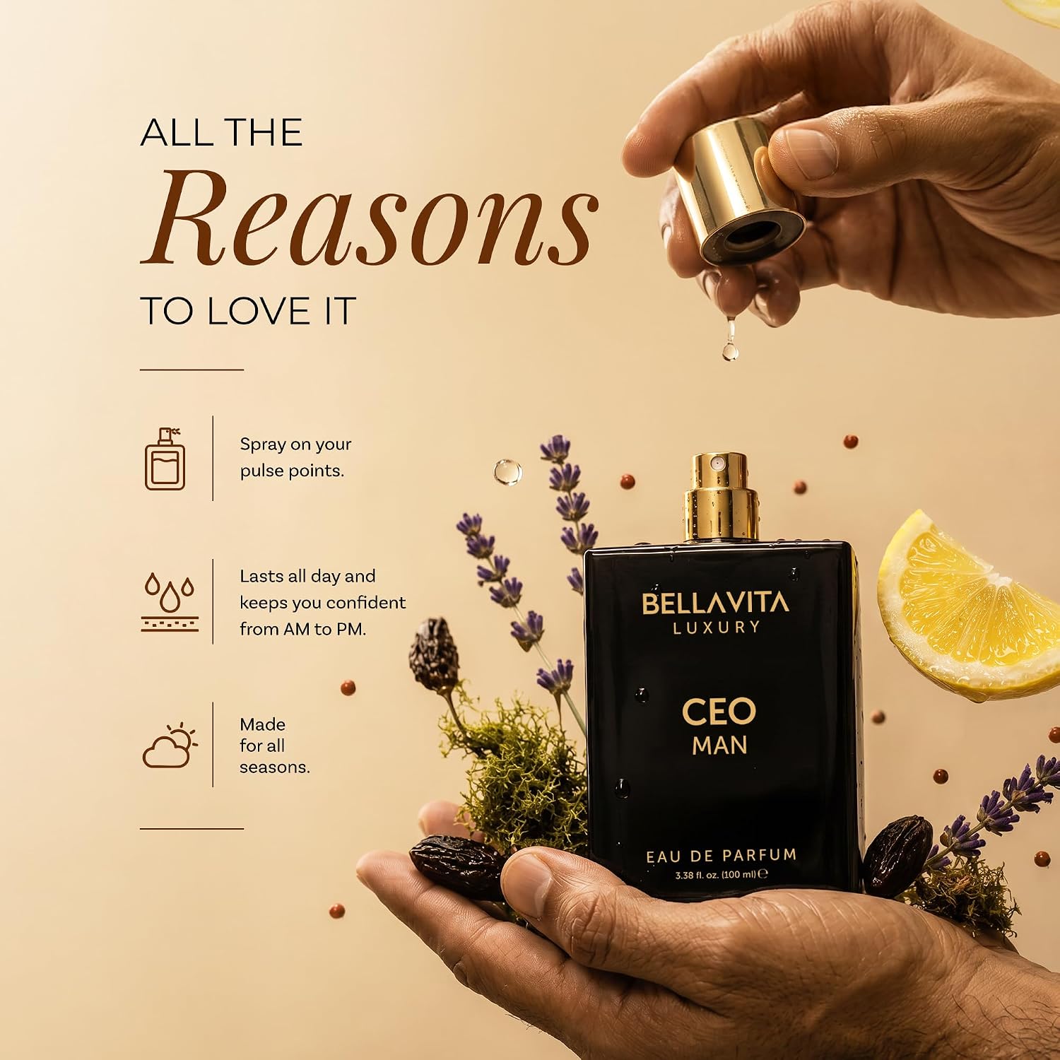 Bellavita Luxury CEO MAN Eau de Parfum | 100 ml (3.4 fl.oz.) | Perfume for Men | Mandarin, Lemon, Lavender