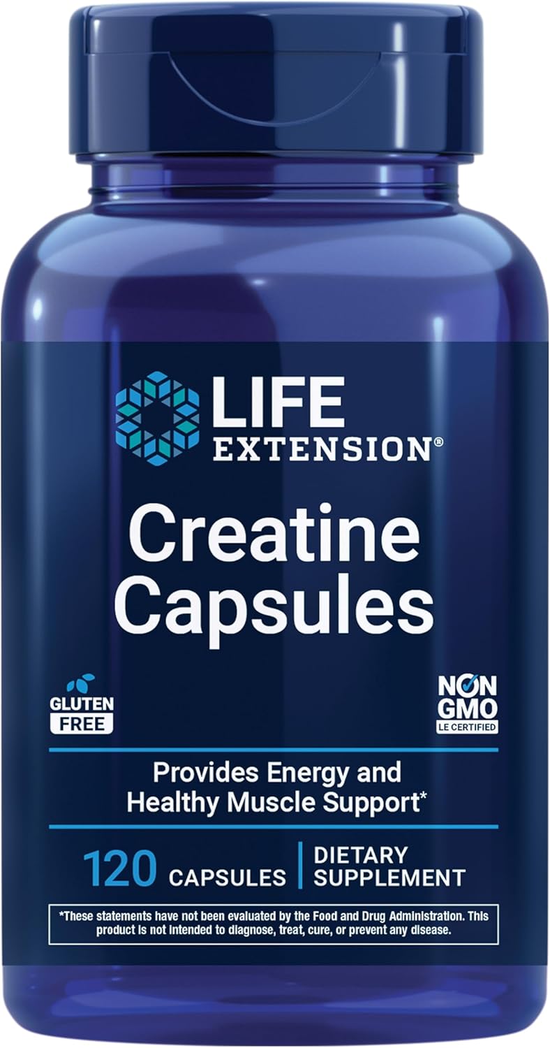 Life Extension Creatine Capsules – Creatine Monohydrate – Promotes Strength, Lean Muscle, Healthy Endurance – Non-GMO