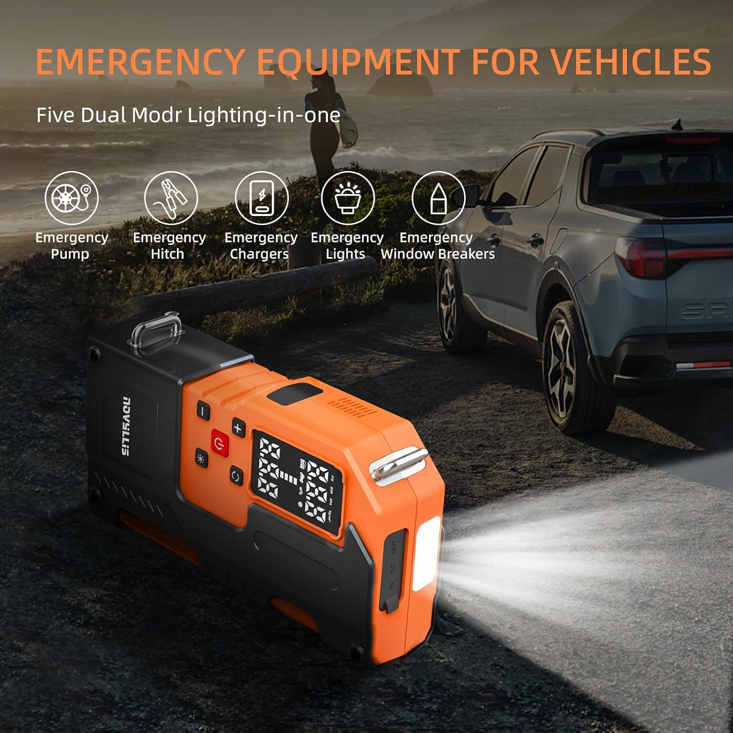 4000A 14.8V Car Battery Jump Starter with 150PSI Air Compressor | Auto-Off Portable Tire Inflator Jump Box (10L Gas/10L Diesel) Power Bank SOS LED