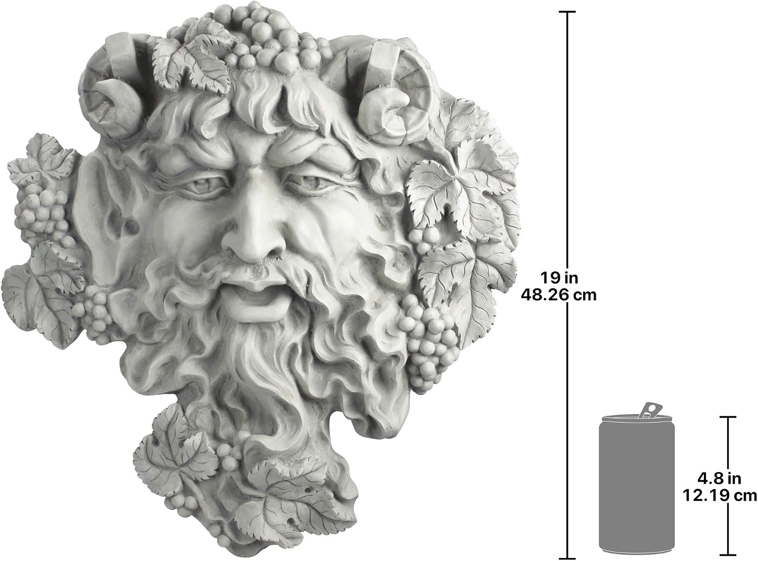 Design Toscano Bacchus, Grape Harvest Wine Greek Greenman Face Wall Sculpture, Medium, 12 inches tall, Cast Stone Resin, Antique Stone Finish
