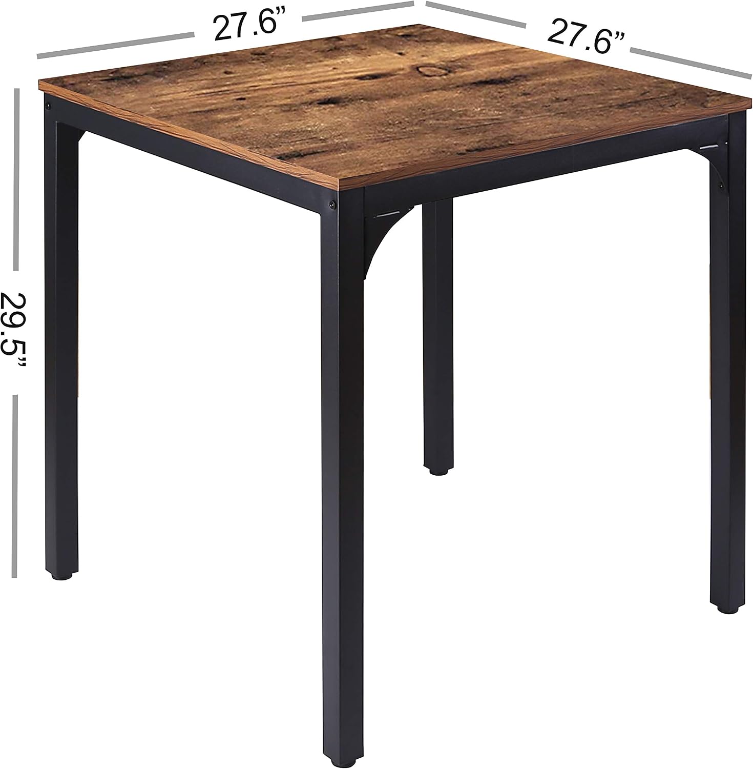 MUPATER Square Table 27.6" W x 27.6" L x 29.5" H, Rustic Brown Metal Frame
