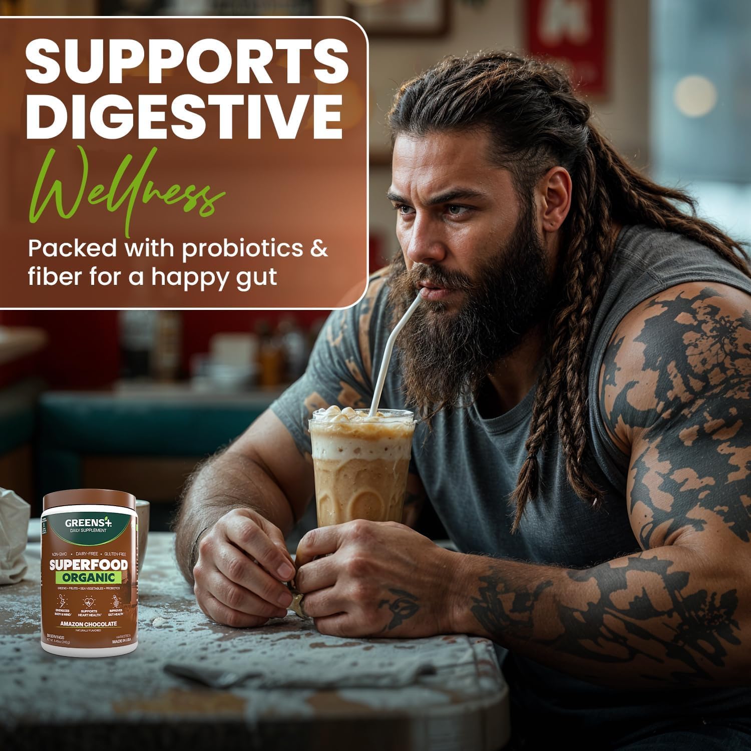 Greens+ Organic RAW Superfood Powder, Dietary Supplement | 8.46oz | Energy Boost | Super Blend Immune Support, Morning Kick, Nutrition Vibrant Health, Vegan, Soy Free | Dairy Free | Gluten Free