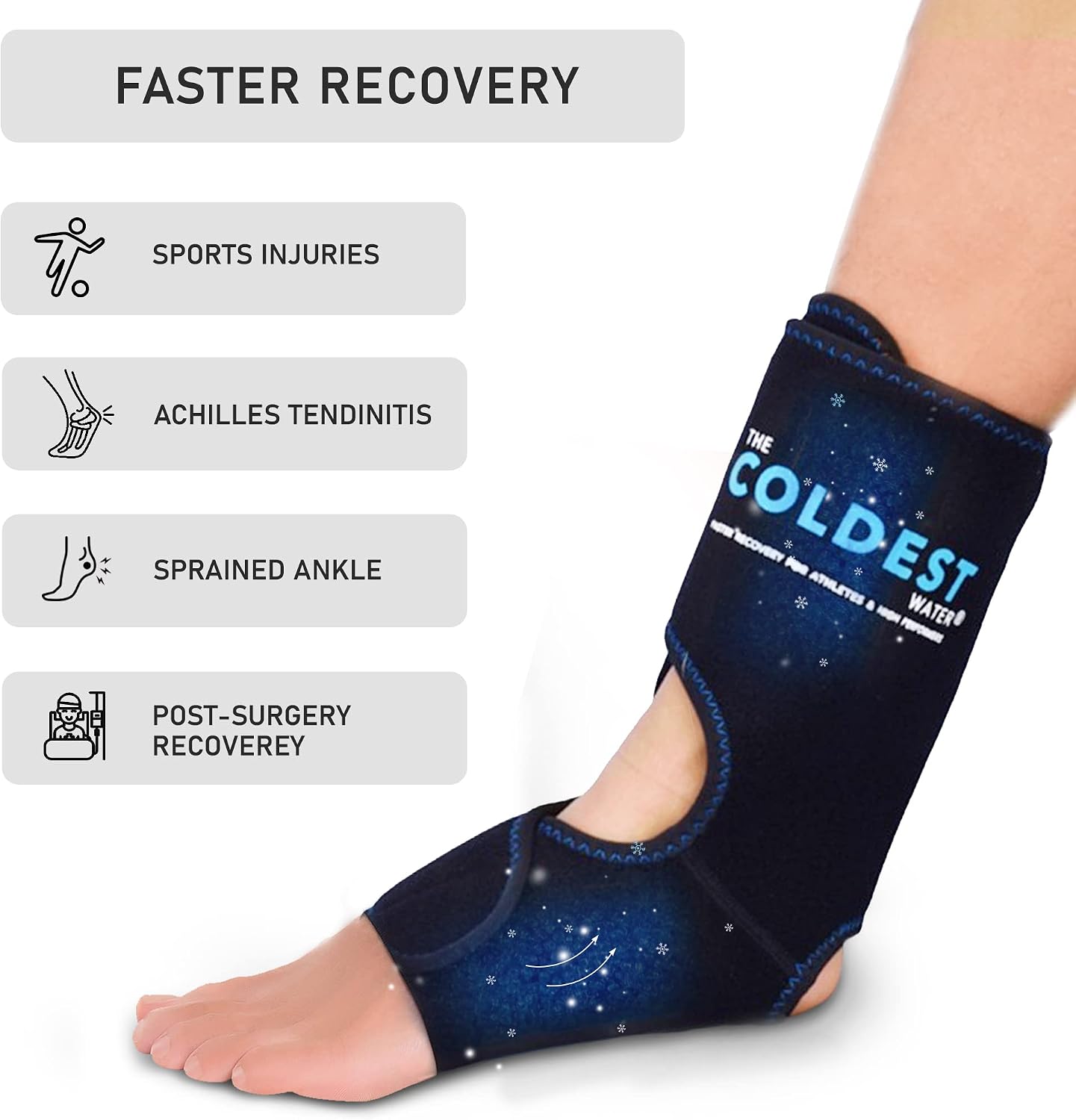 Coldest Foot Ankle Achilles Tendonitis Icing Pain Relief Ice Wrap with Cold Compression Gel Packs | Best for Achilles Tendon Injuries, Plantar Fasciitis, Heel and Sore Feet Cold Therapy