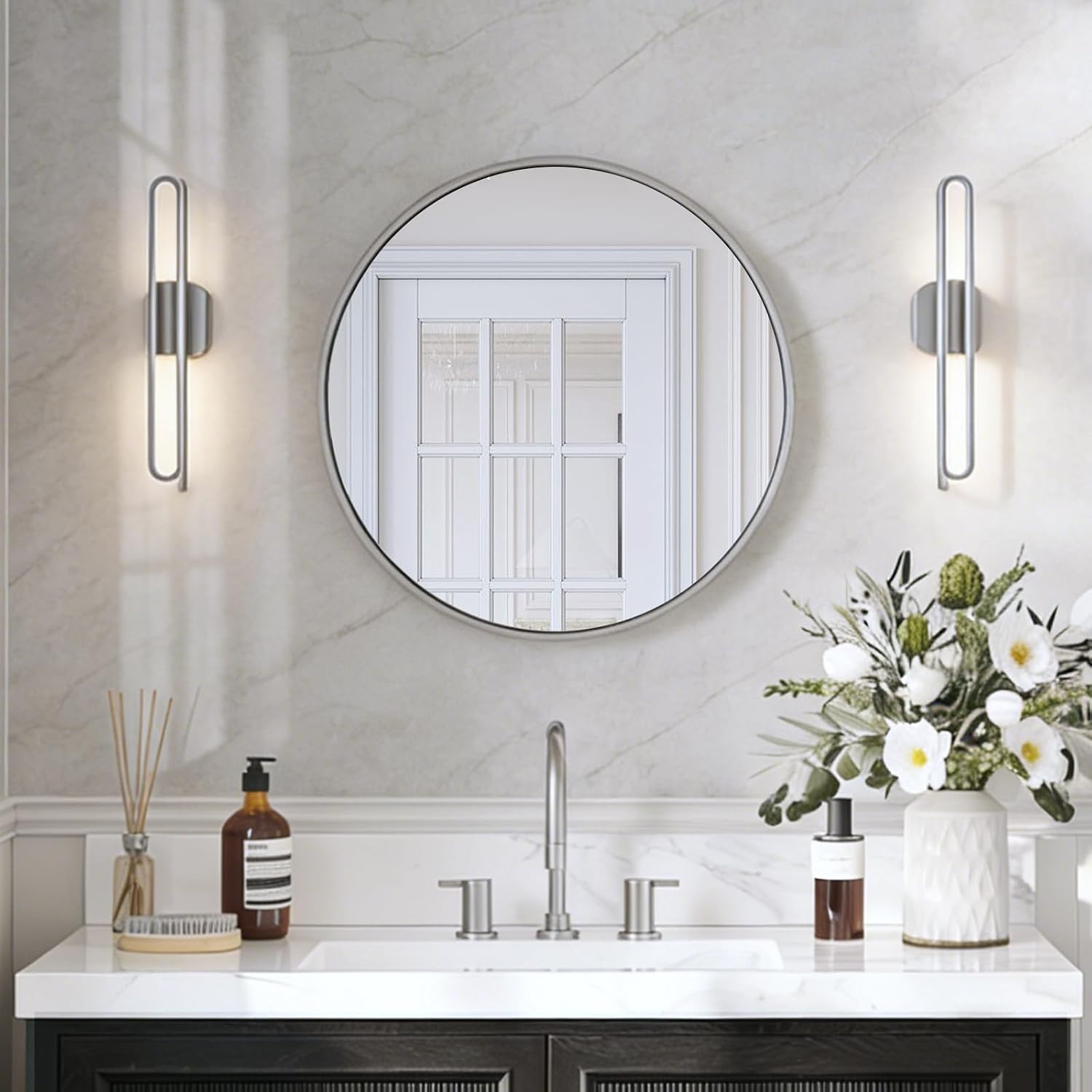 USHOWER Frameless Round Bathroom Mirror 24"