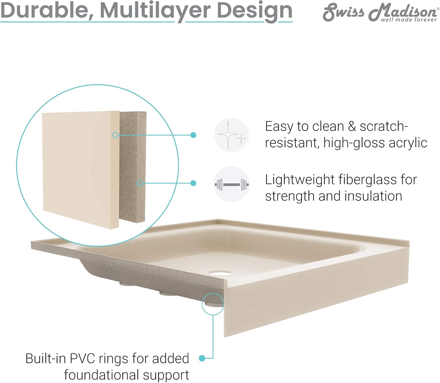 Voltaire 60" x 32" Single-Threshold, Right-Hand Drain, Shower Base in Gray