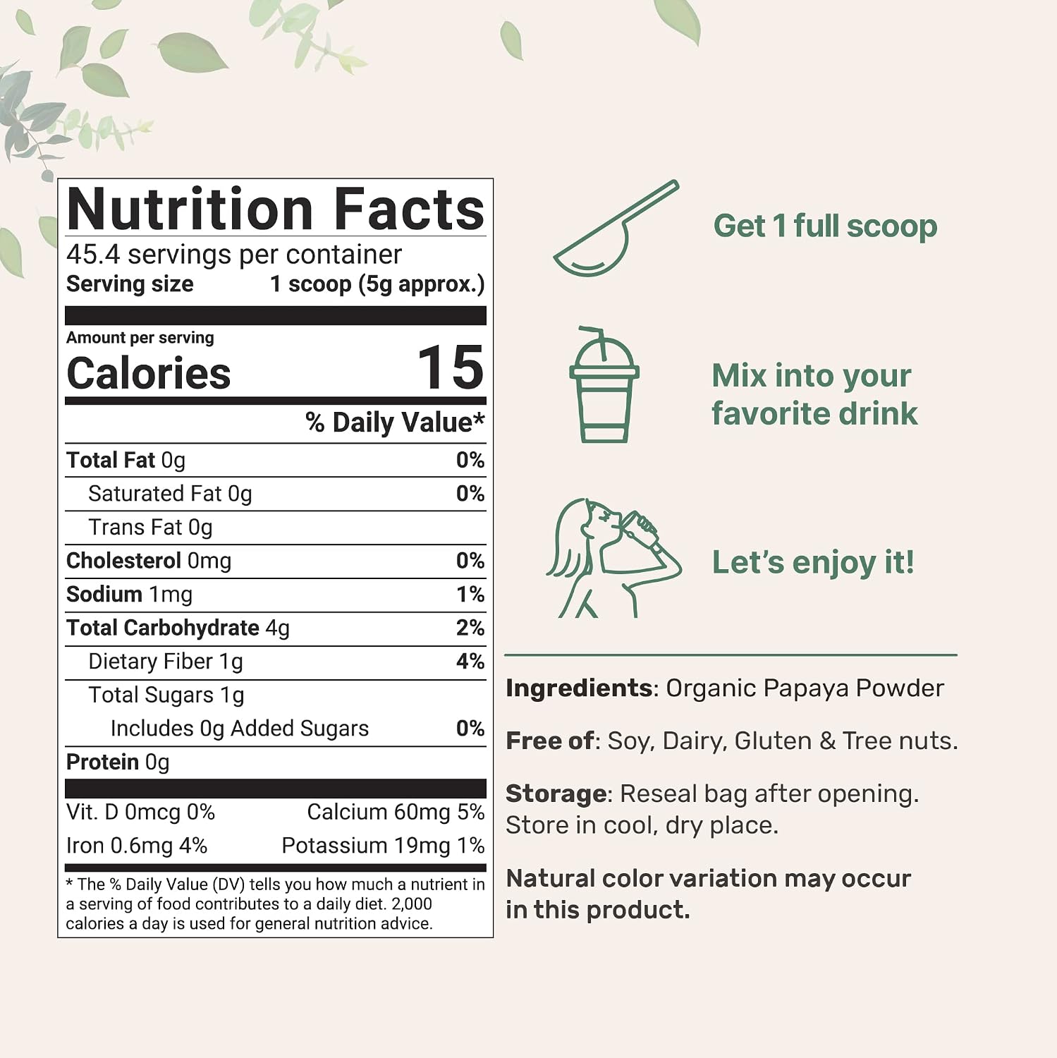 Micro Ingredients Organic Papaya Powder, 8 oz | No Fillers or Additives | Raw Superfood, Natural Papaya Enzymes | Great for Smoothies, Desserts, Juice