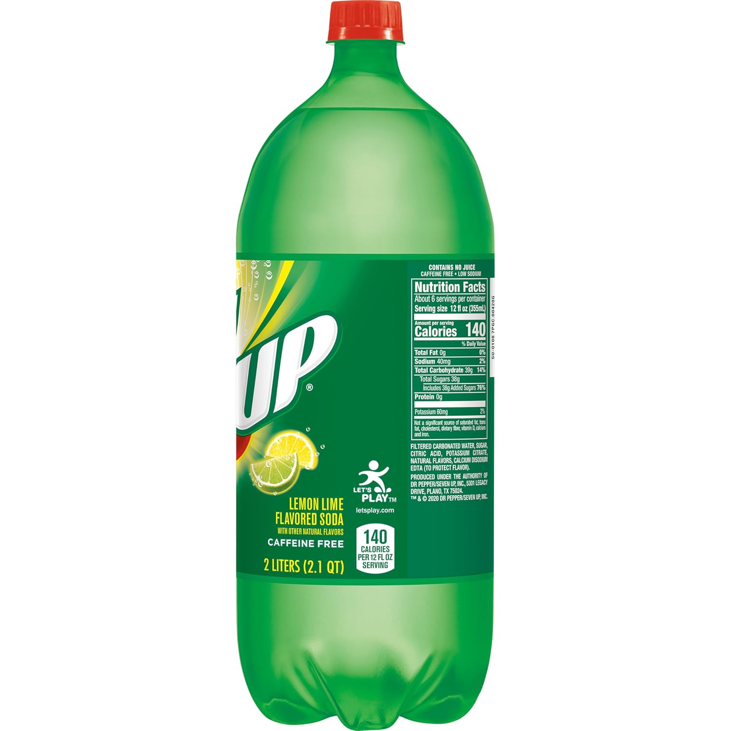 7UP Lemon Lime Soda, Naturally Flavored and Caffeine Free, 2 Liter Bottle