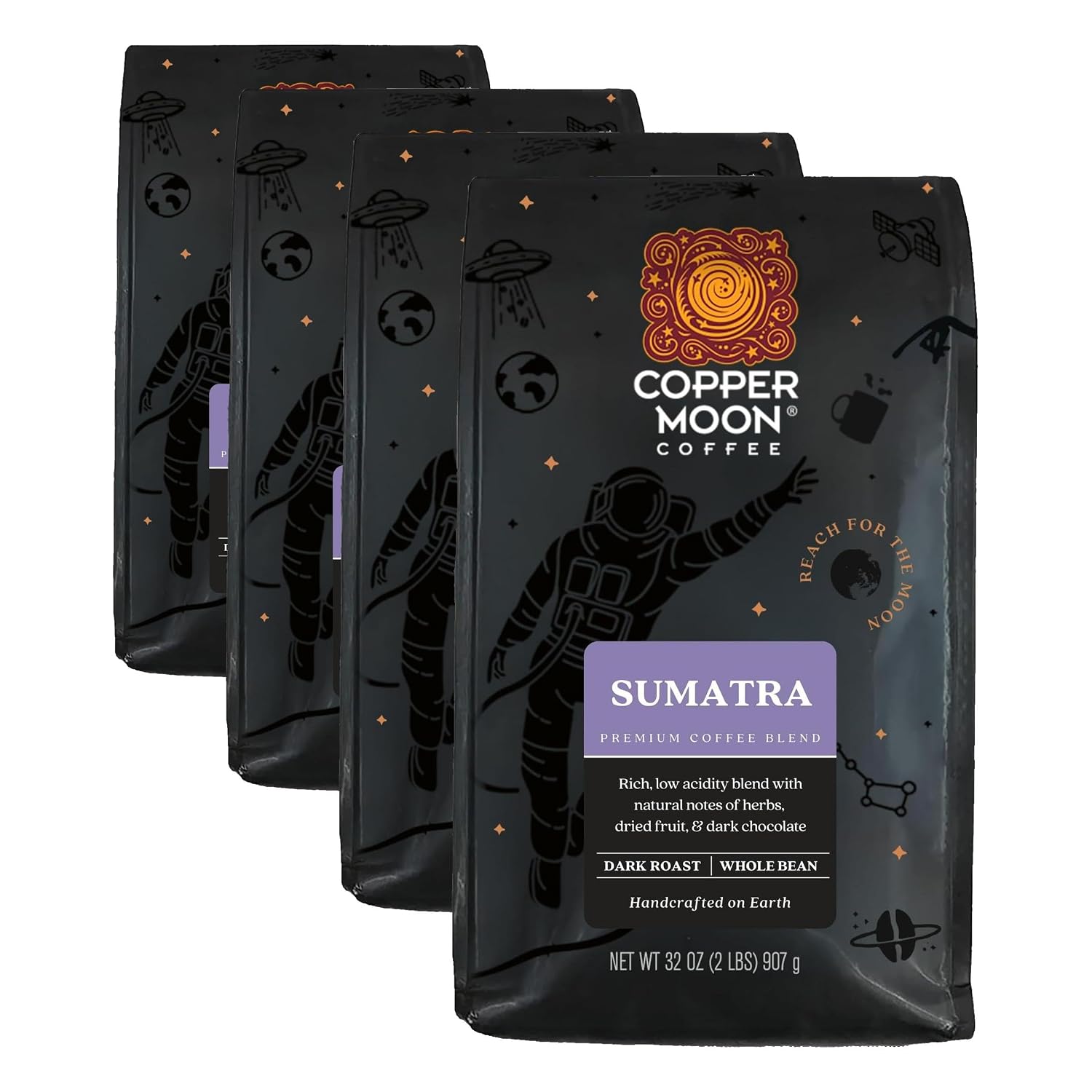 Copper Moon Whole Bean Coffee, Dark Roast, Sumatra, 2 lb | 2 Pound Bag, Vegan, Allergen Free, Non-GMO, Kosher, Vegetarian, Small Batch Roasted