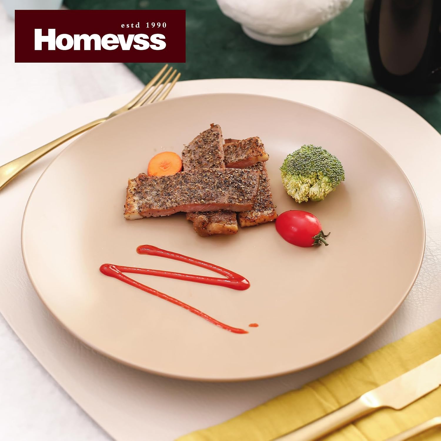 Stoneware Two-Tone Colors Life 16pc Dinner Set，Outside Shiny Black + Inside Matte Glaze Olive