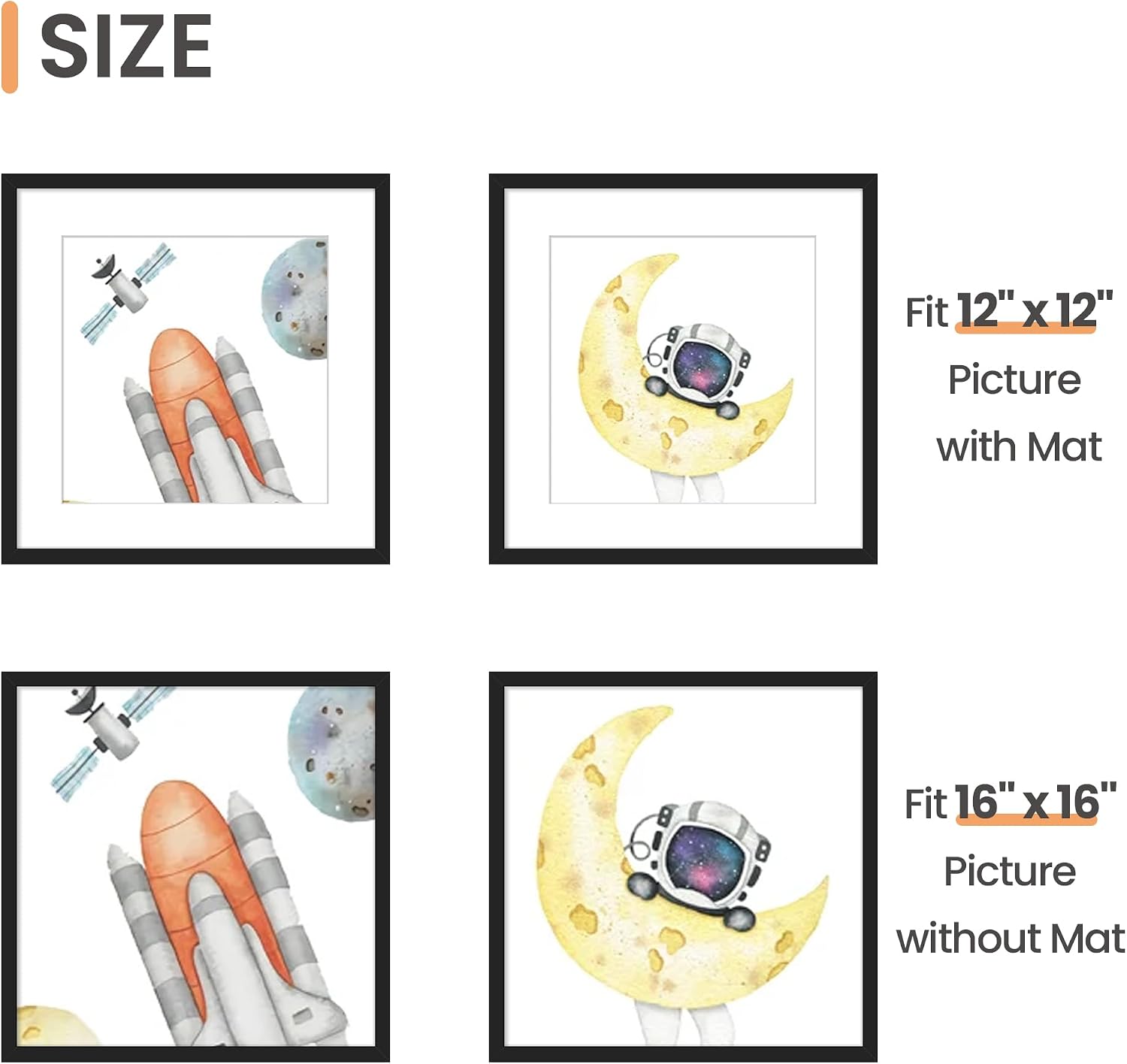 upsimples 12x12 Picture Frame, Gallery Glass Poster Frames Set of 3, Black