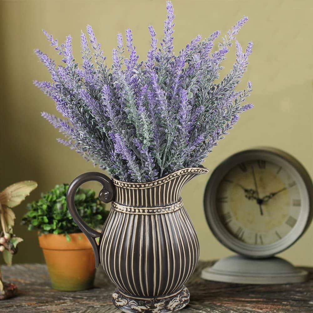 GTIDEA 4pcs Artificial Lavender Flowers Faux Purple Flocked Plastic Flowers | Artificial Flowers for Home Wedding Kitchen Garden Patio Window Box Office Table Centerpieces Indoor Outdoor Décor