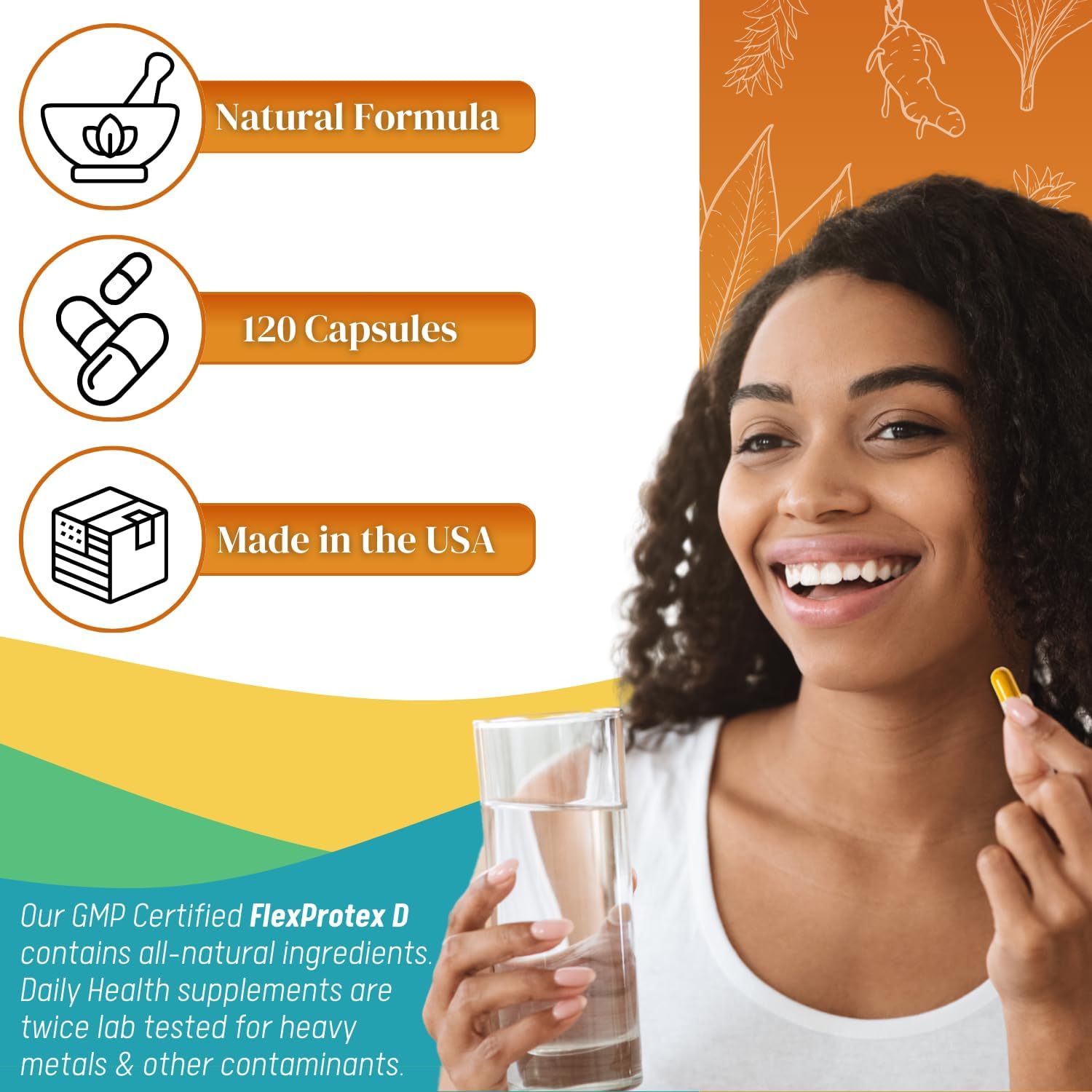 Daily Health, Flexprotex D 884mg Joint Muscle Support 120 Capsules Natural Herbal Turmeric Chondroitin Glucosamine Yucca Boswellia Hyaluronic Acid Ashwagandha D3 Magnesium (1 Month Supply)